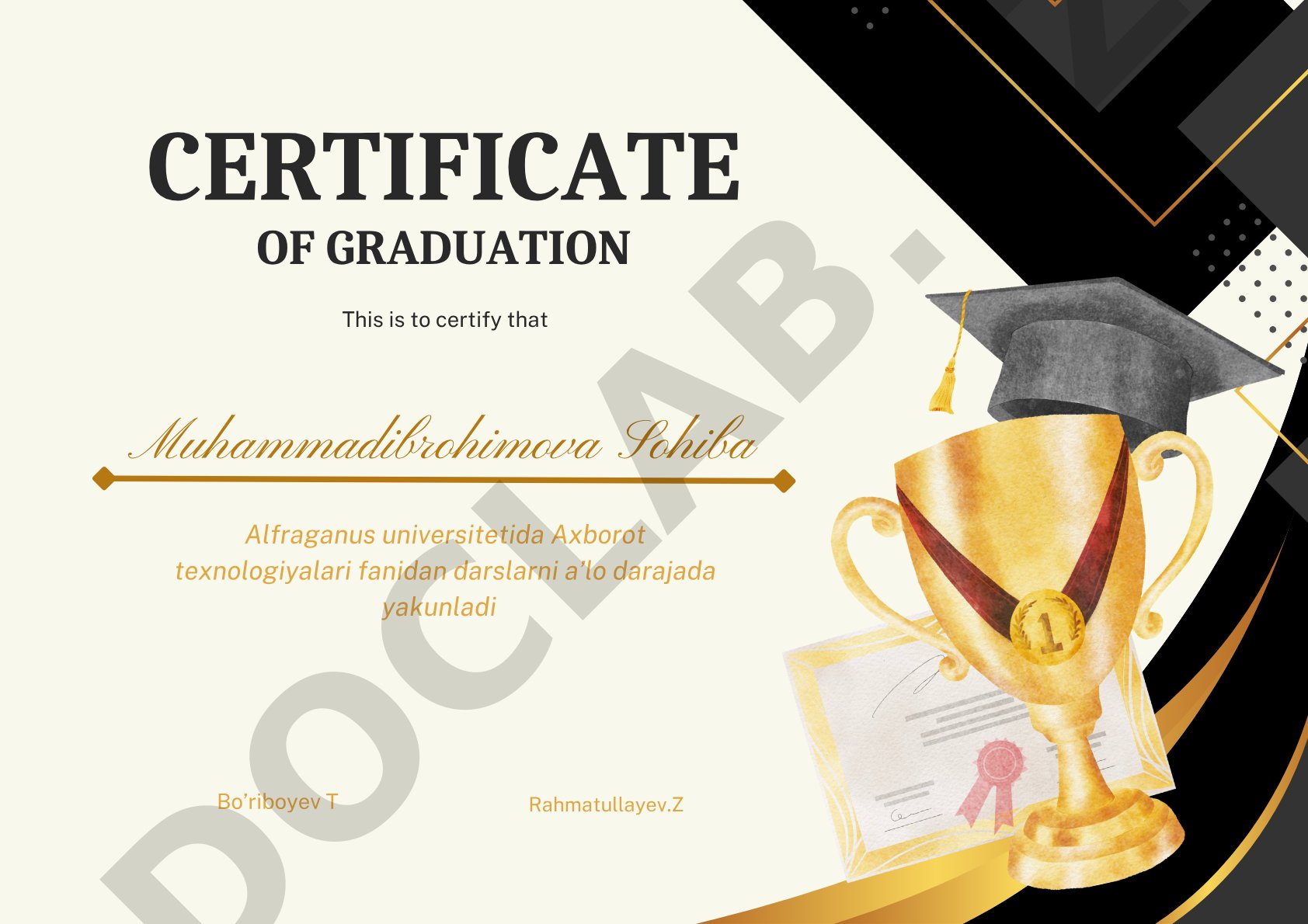 Muhammadibrohimova Sohiba Alfraganus universitetida axborot texnologiyalari fanidan