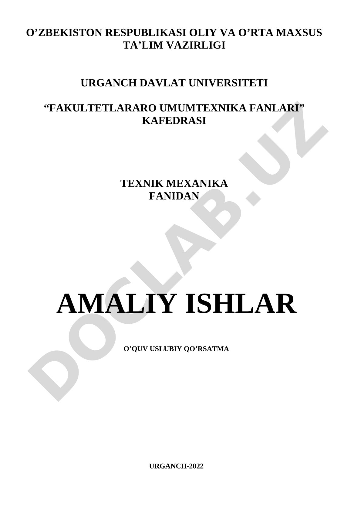 Texnik mexanika fanidan amaliy ishlar