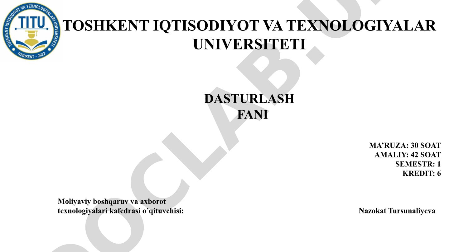 Takrorlanuvchi jarayonlarni dasturlash va for operatori