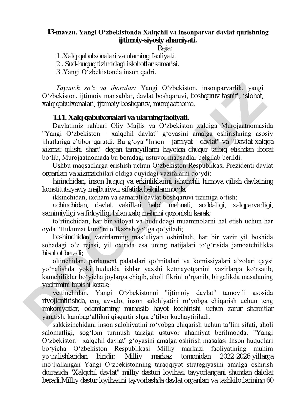 Yangi O‘zbekistonda Xalqchil va insonparvar davlat qurishning ijtimoiy-siyosiy ahamiyati