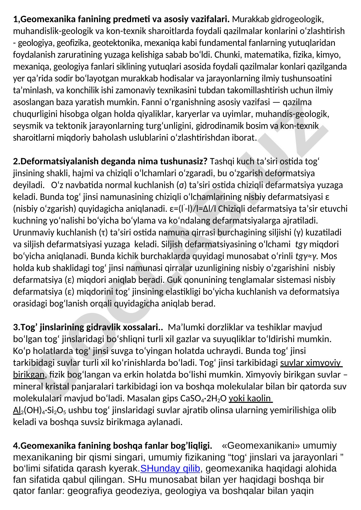 Geomexanika fanining predmeti va asosiy vazifalari