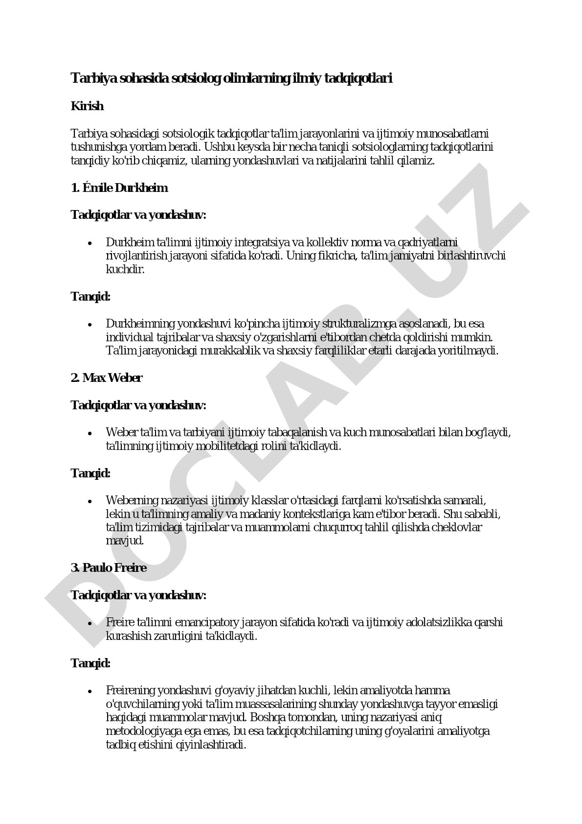 Tarbiya sohasida sotsiolog olimlarning ilmiy tadqiqotlari