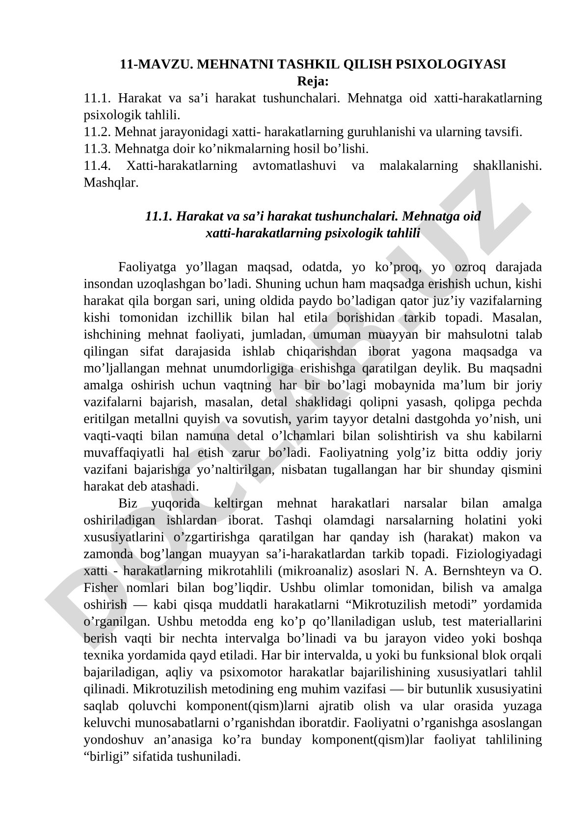 Mehnatni tashkil qilish psixologiyasi