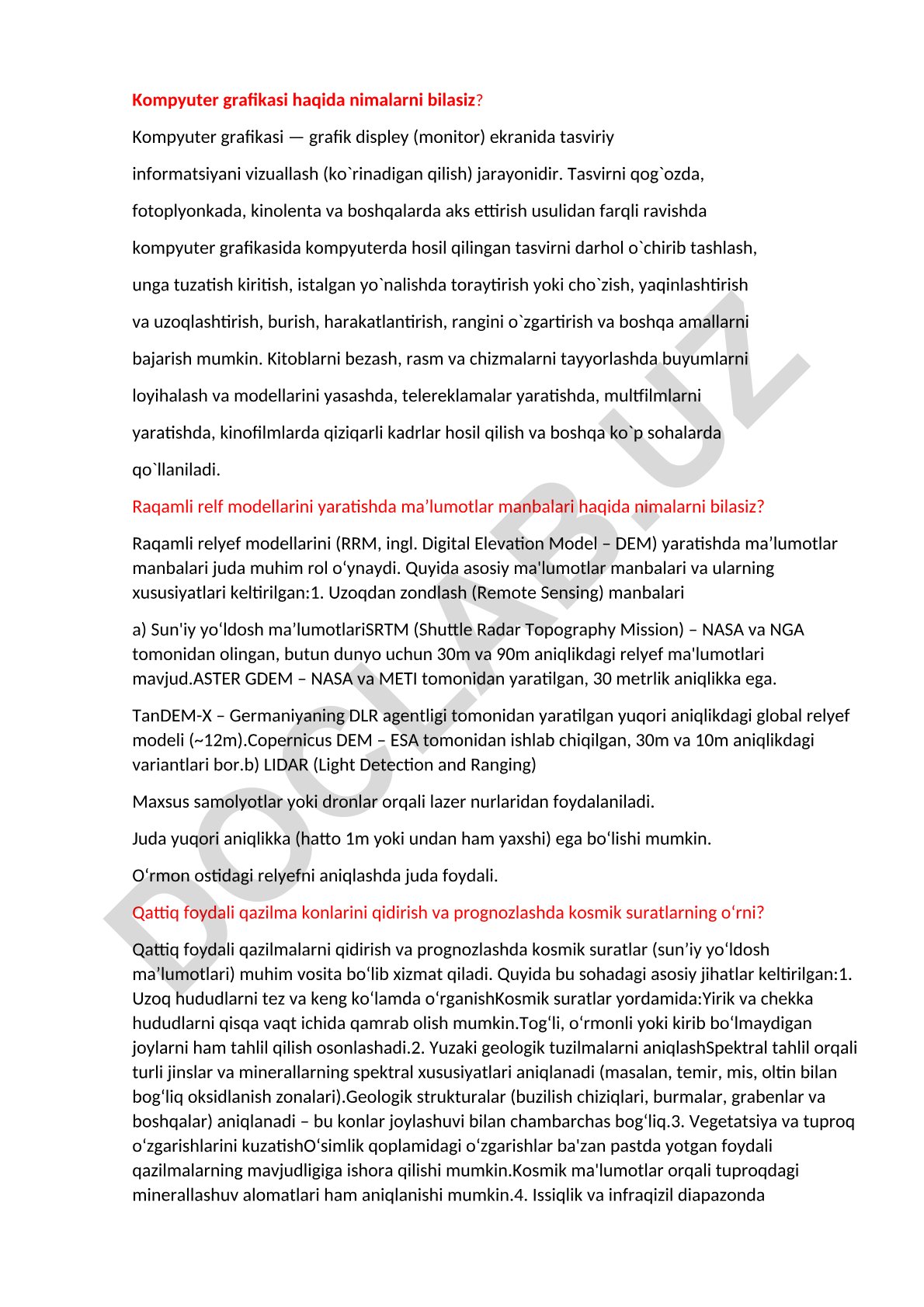 Kompyuter grafikasi va raqamli relyef modellarini yaratish