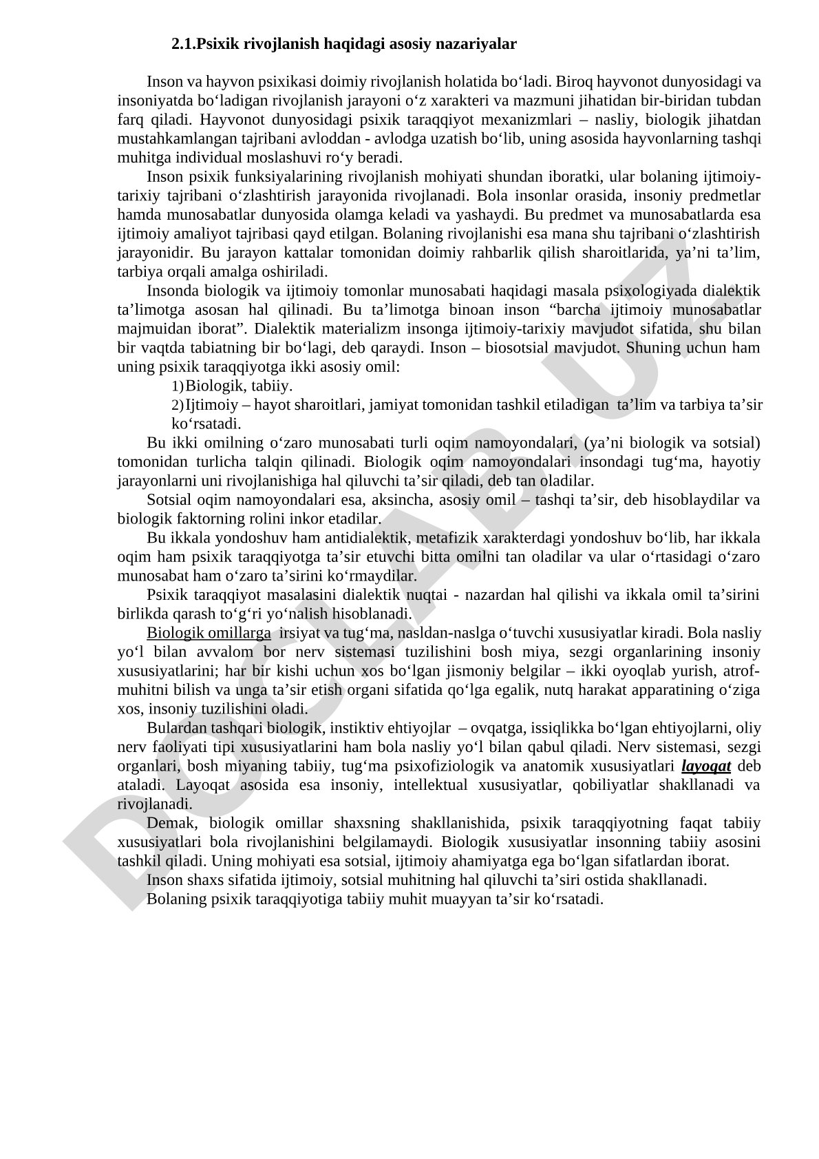 Psixik rivojlanish haqidagi asosiy nazariyalar