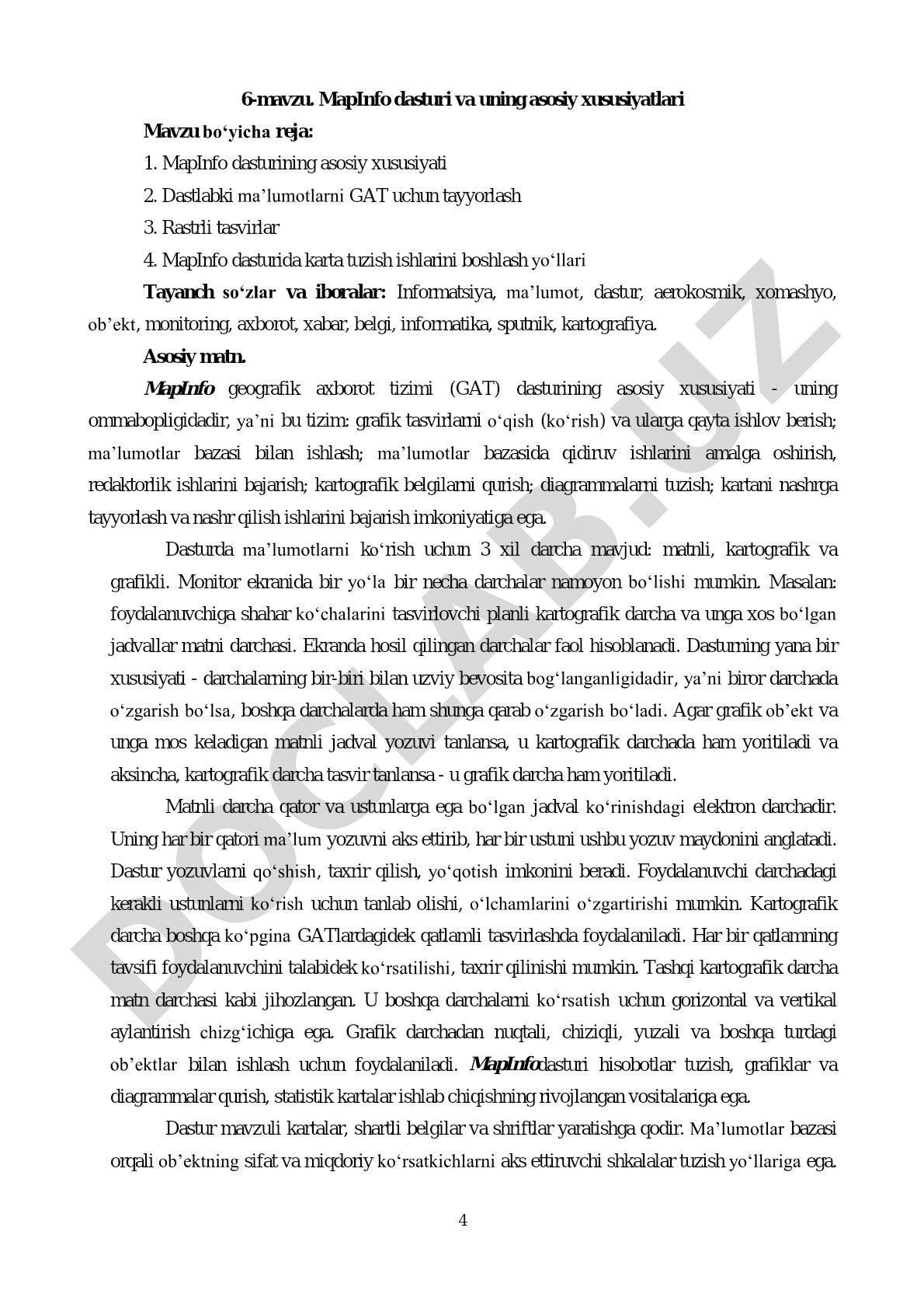 MapInfo dasturi va uning asosiy xususiyatlari