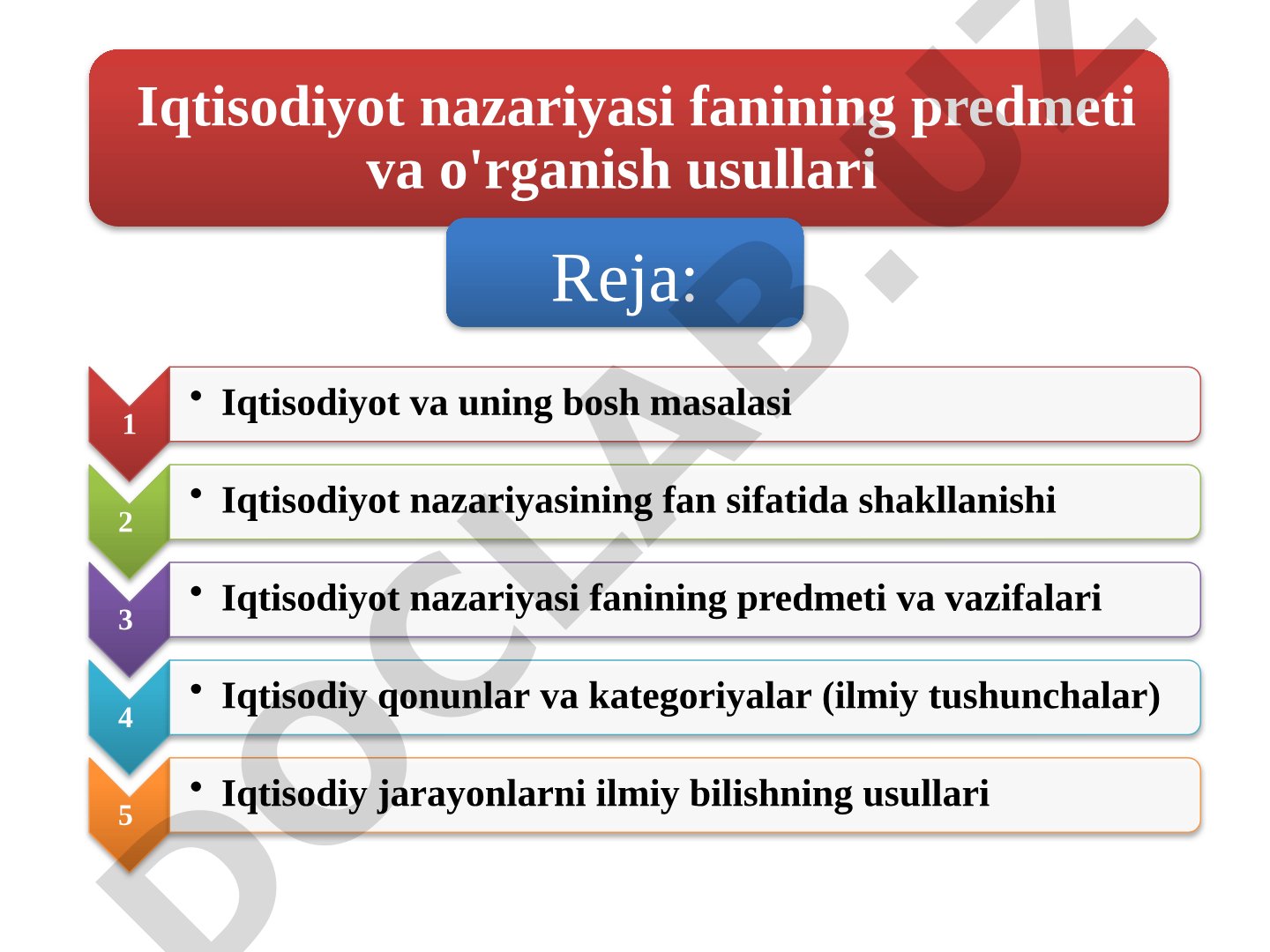 Iqtisodiyot nazariyasi fanining predmeti va o'rganish usullari