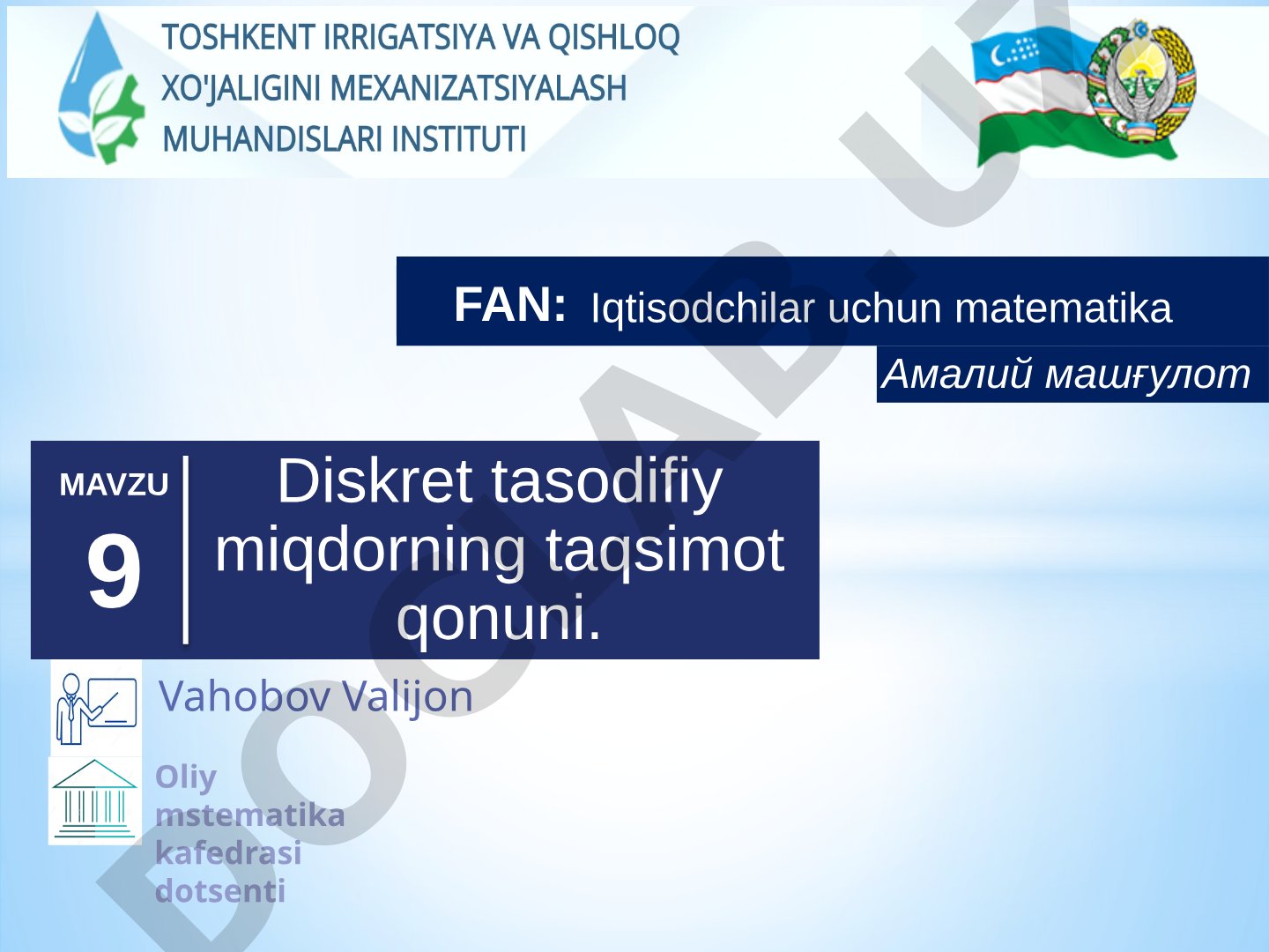Diskret tasodifiy miqdorning taqsimot qonuni