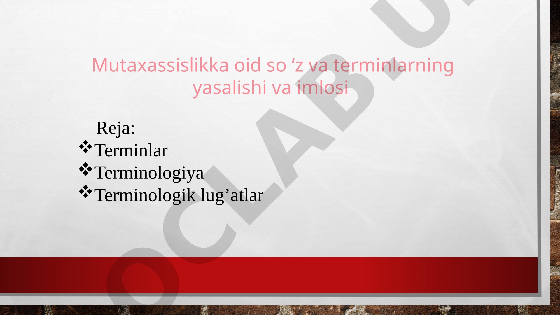 Mutaxassislikka oid so'z va terminlarning yasalishi va imlosi