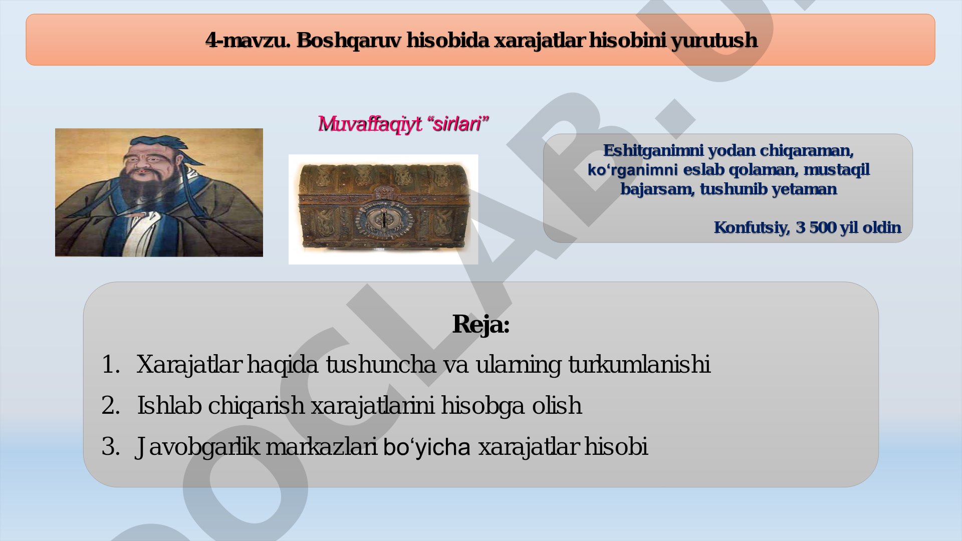 Boshqaruv hisobida xarajatlar hisobini yurutush