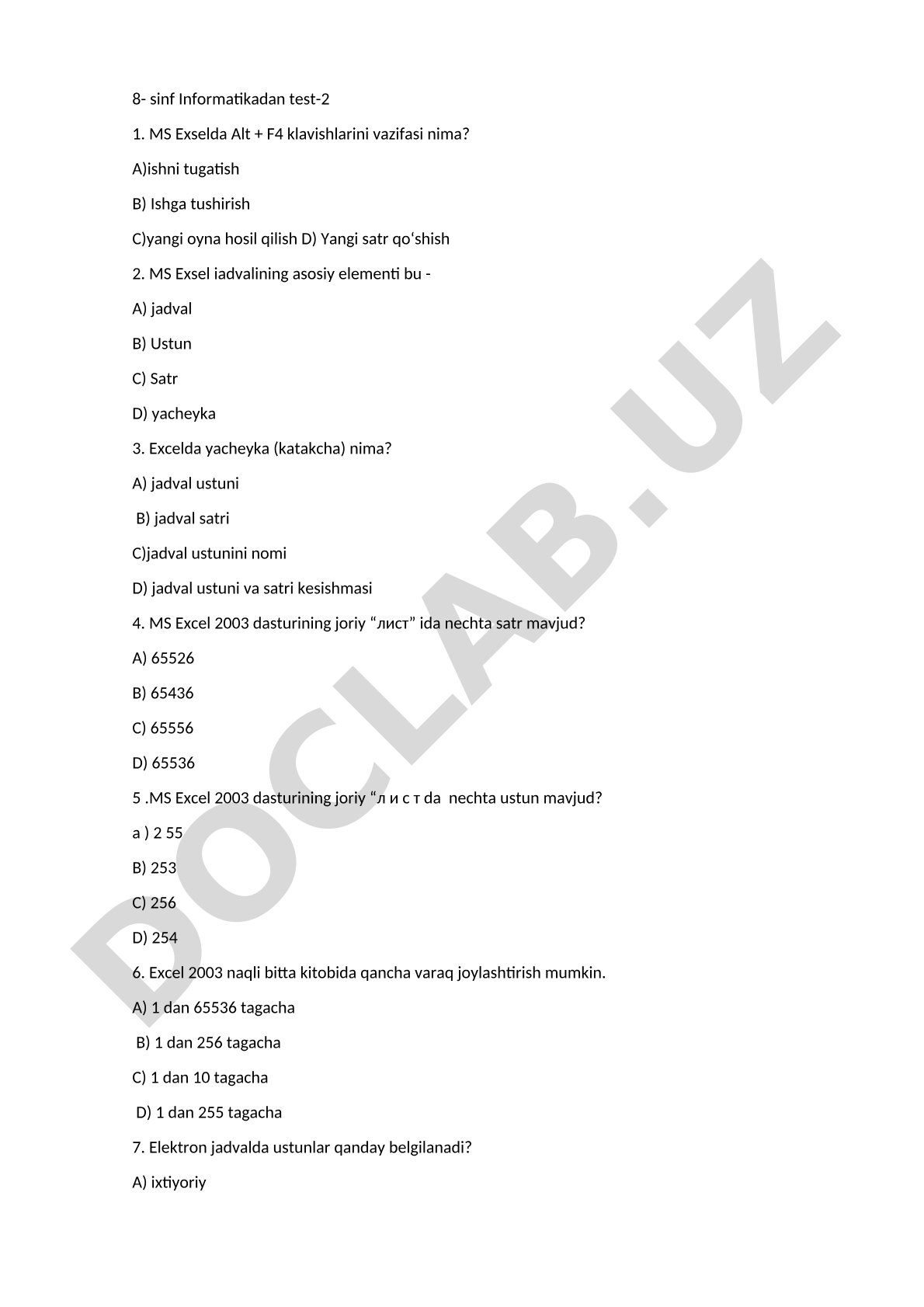 8-sinf Informatikadan test-2