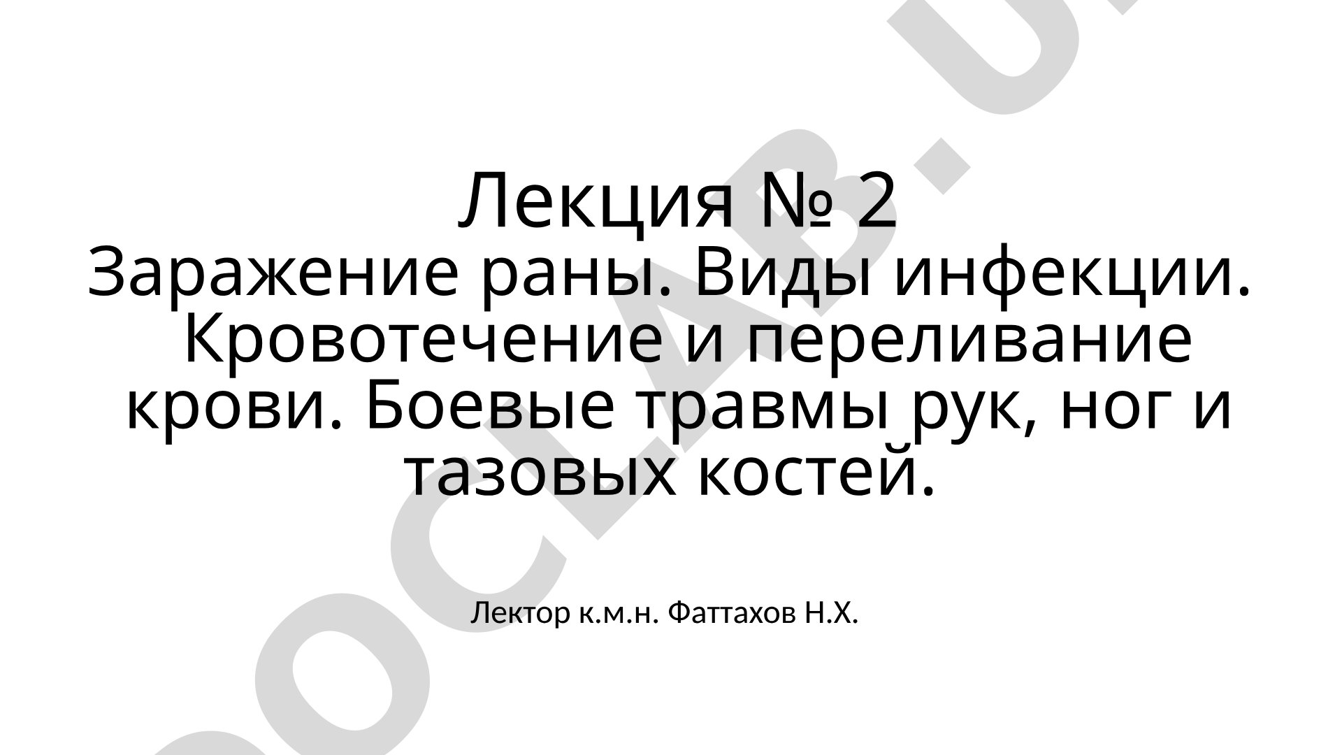 Заражение раны. Виды инфекции. Кровотечение и переливание крови. Боевые травмы рук, ног и тазовых костей