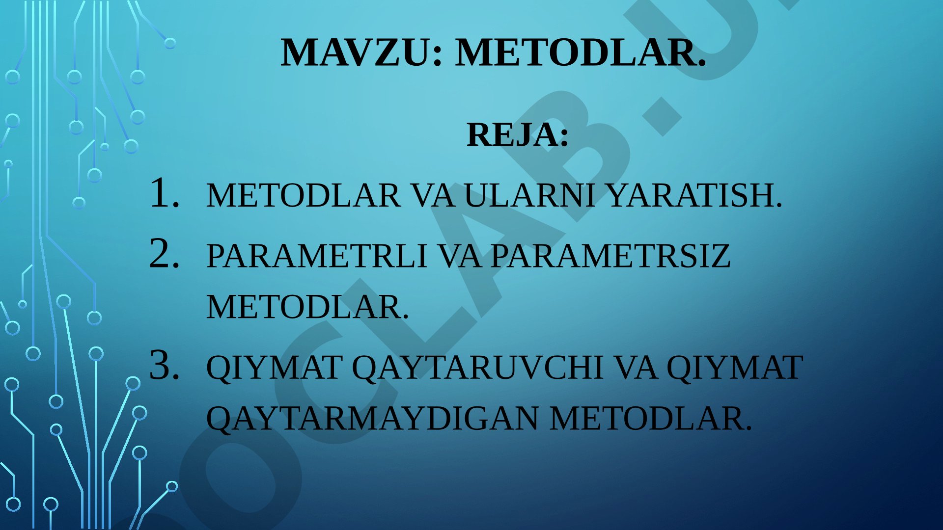 C# tilida metodlar, ularning turlari va yaratilishi haqida taqdimot