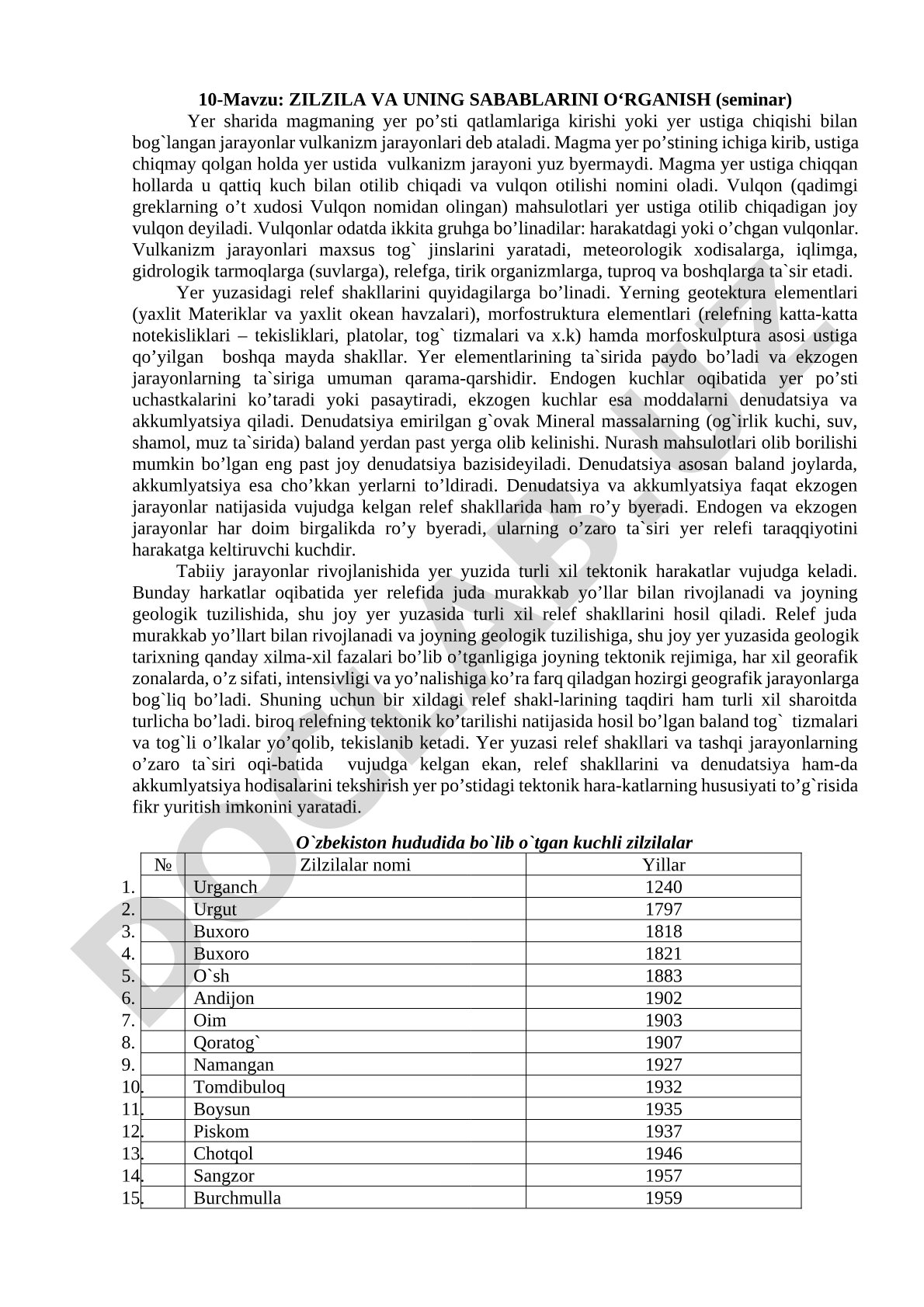 Zilzila va uning sabablarini o‘rganish