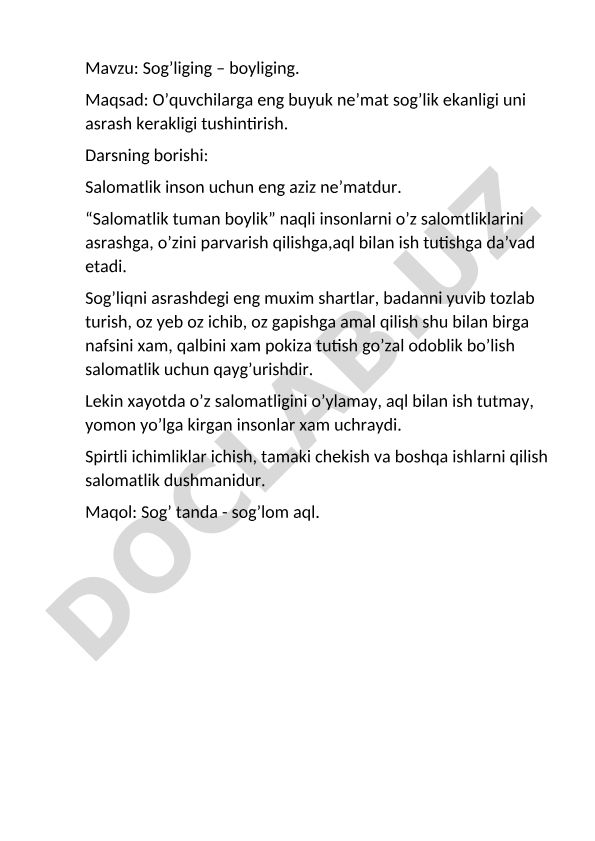 Sog’liging – boyliging