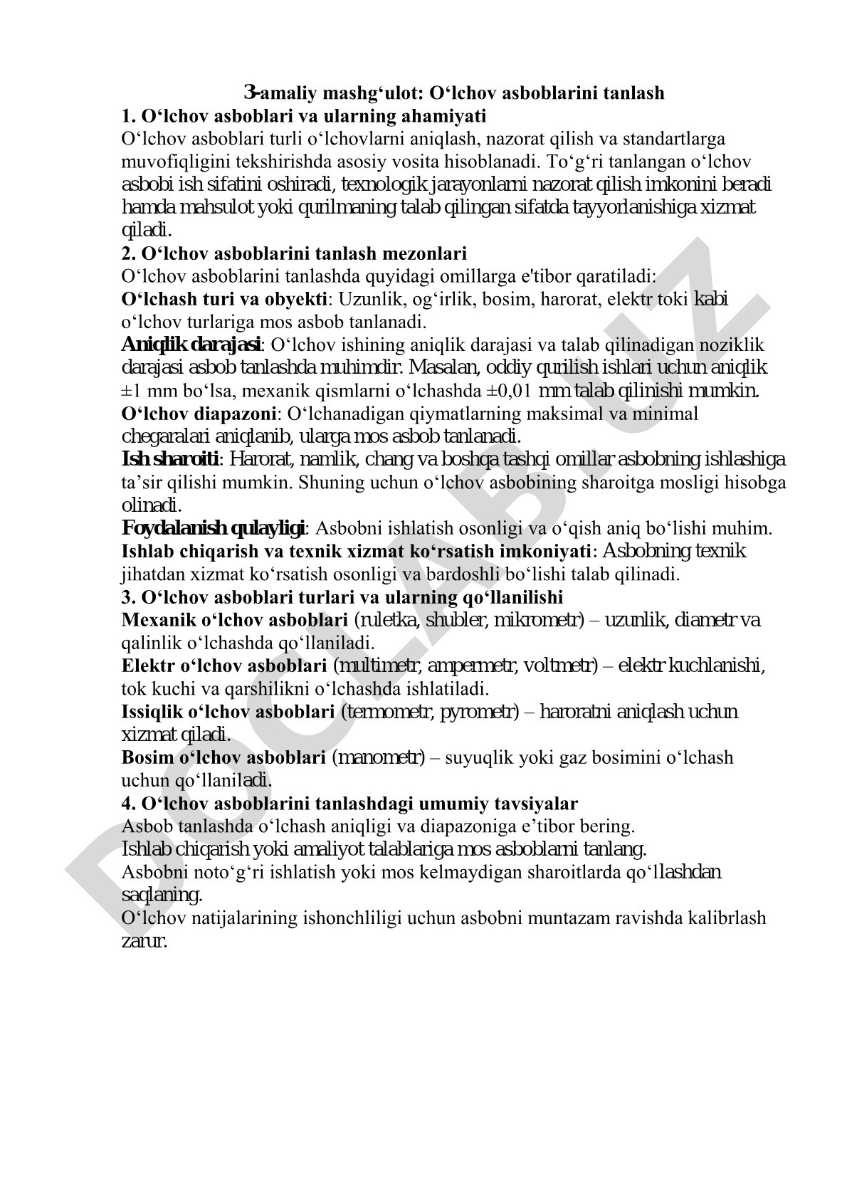 3-amaliy mashg'ulot: O'lchov asboblarini tanlash