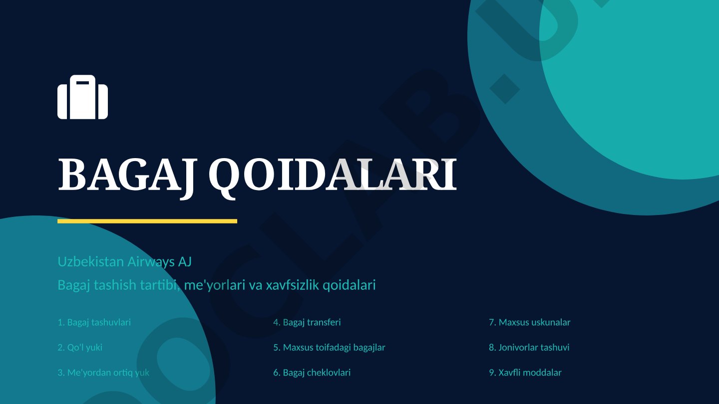 Uzbekistan Airways bagaj tashish tartibi va qoidalari