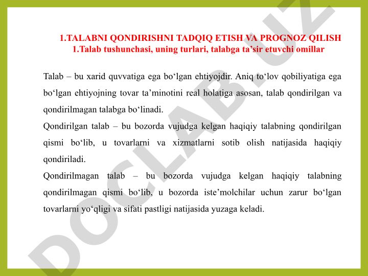 Talabni qondirishni tadqiq etish va prognoz qilish