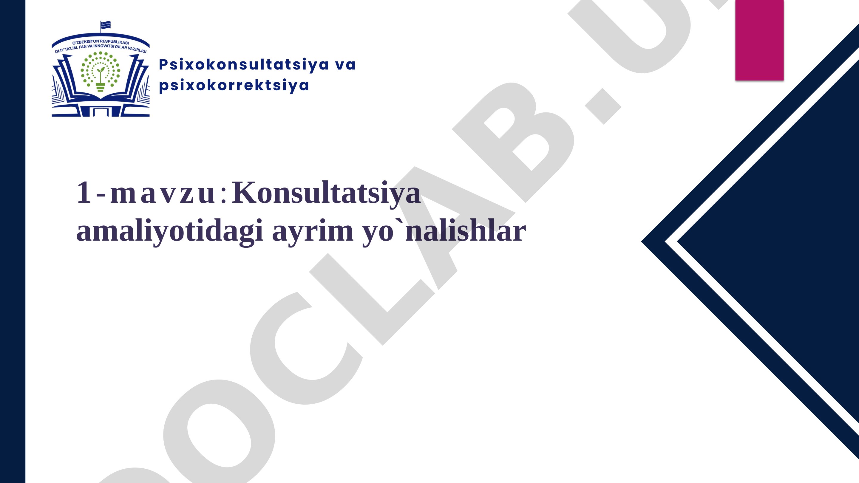 Konsultatsiya amaliyotidagi ayrim yo'nalishlar