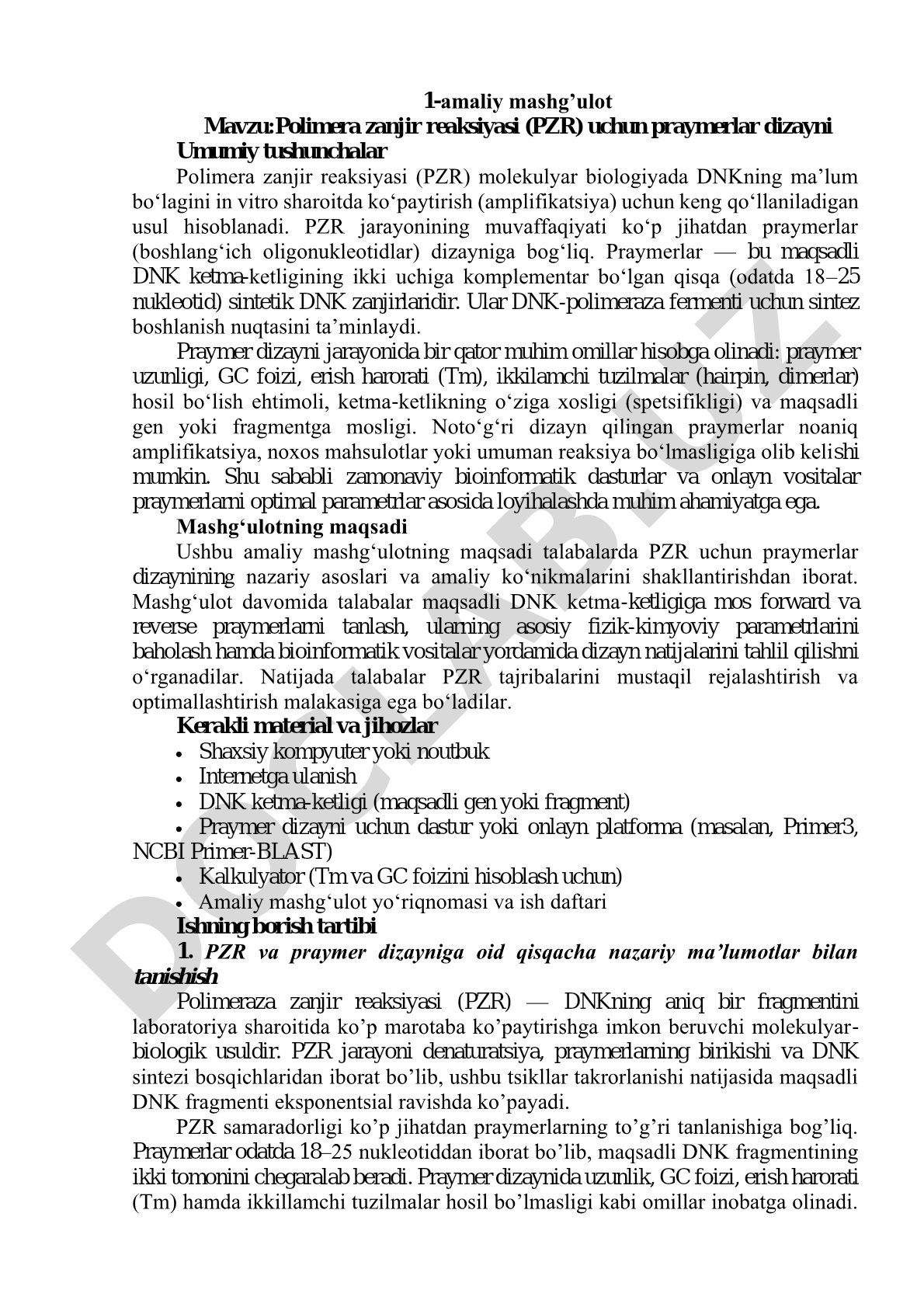 Polimera zanjir reaksiyasi (PZR) uchun praymerlar dizayni