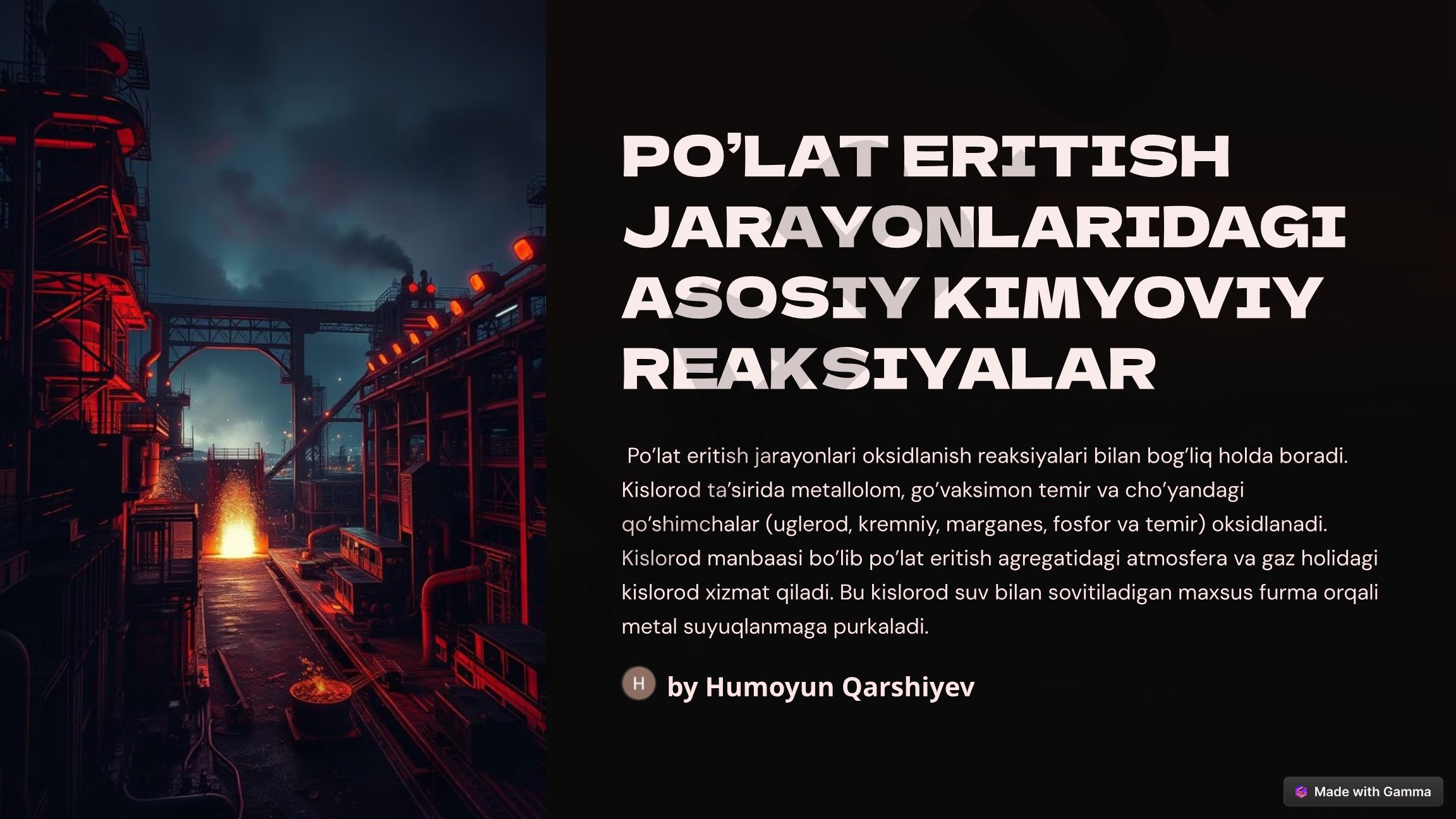 Po’lat eritish jarayonlaridagi asosiy kimyoviy reaksiyalar