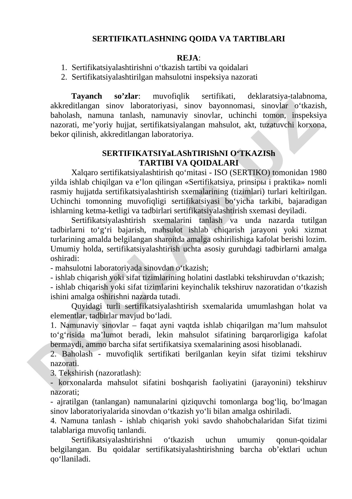 Sertifikatlashning qoida va tartiblari