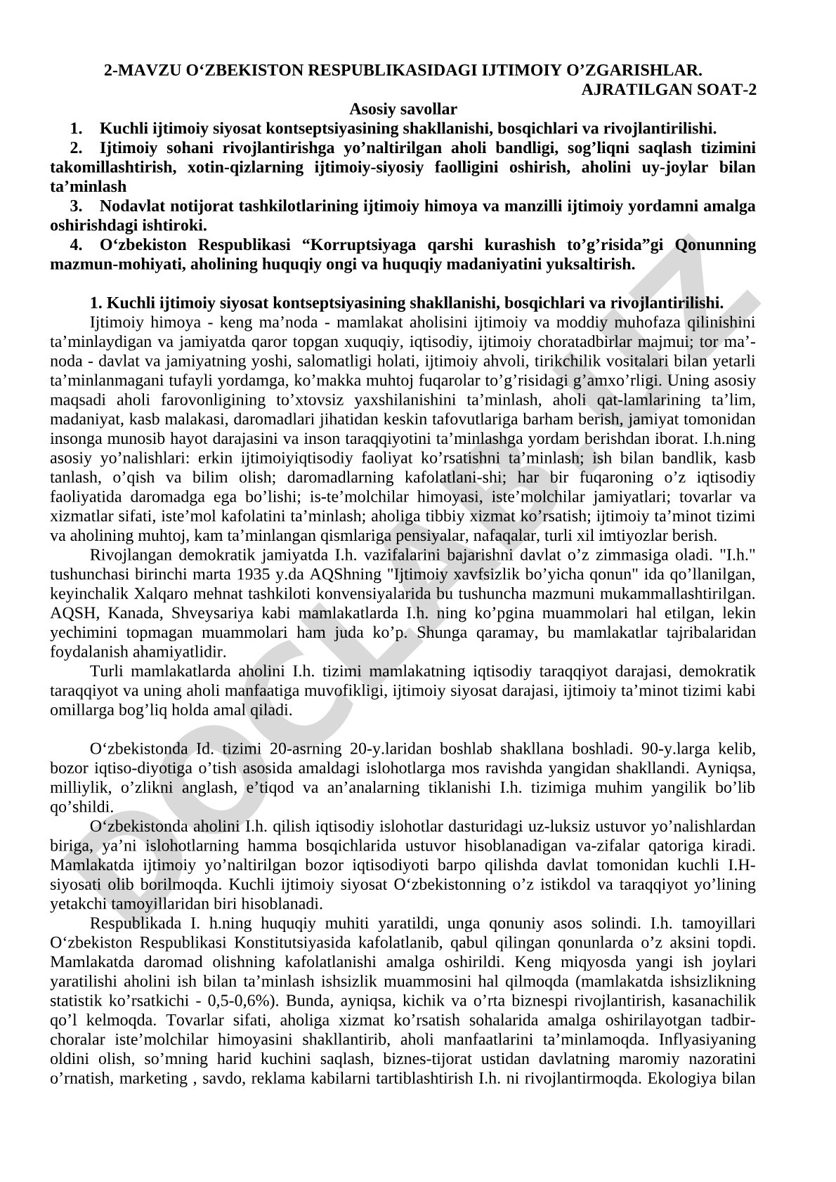 O‘ZBEKISTON RESPUBLIKASIDAGI IJTIMOIY O’ZGARISHLAR