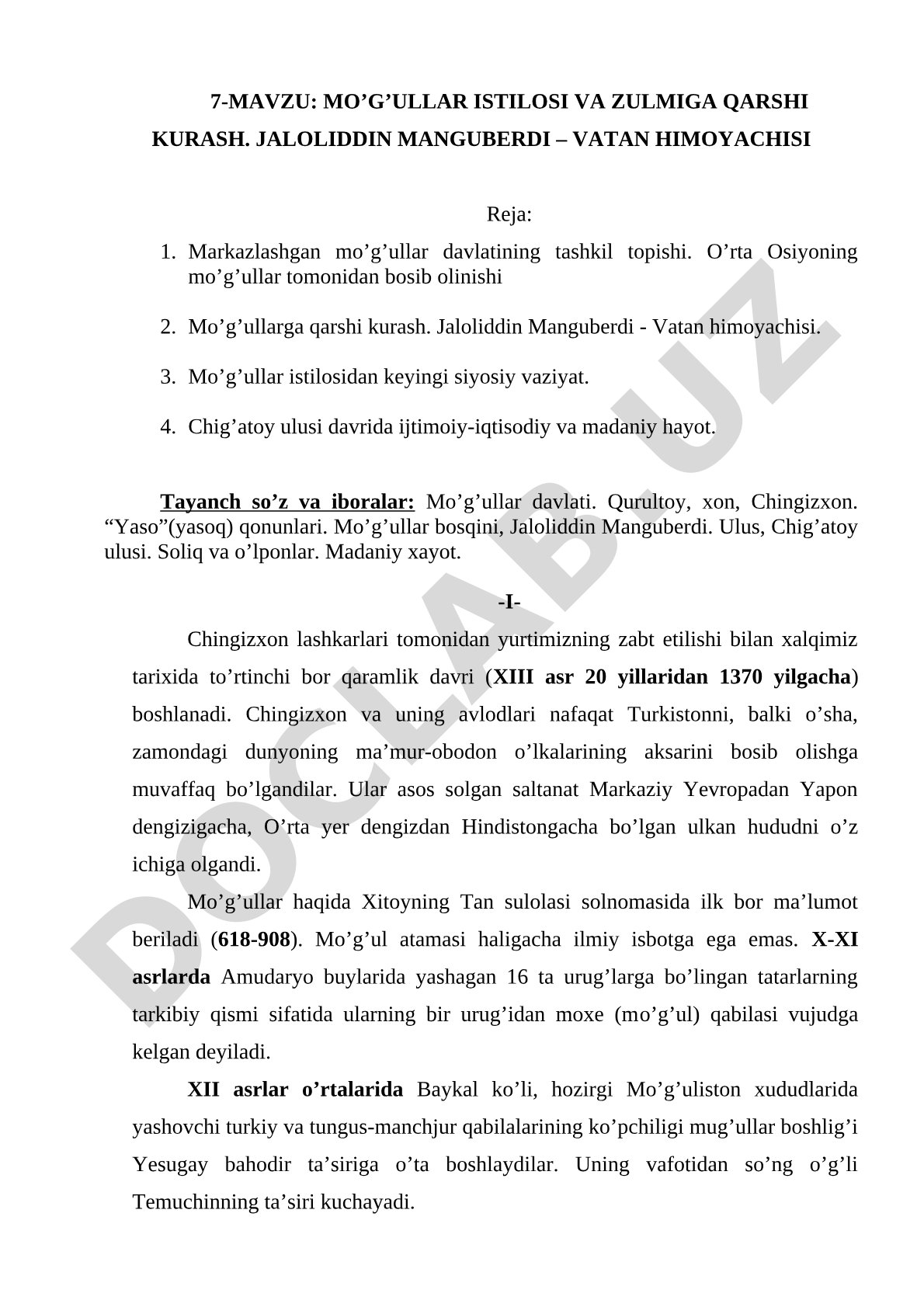 Mo'g'ullar istilosi va zulmiga qarshi kurash. Jaloliddin Manguberdi – Vatan himoyachisi