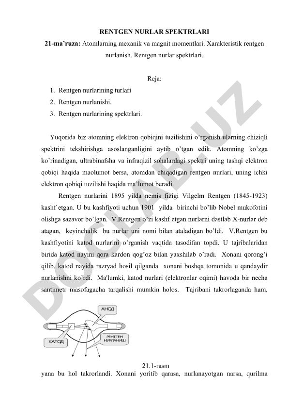 Atomlarning mexanik va magnit momentlari va rentgen nurlar spektrlari