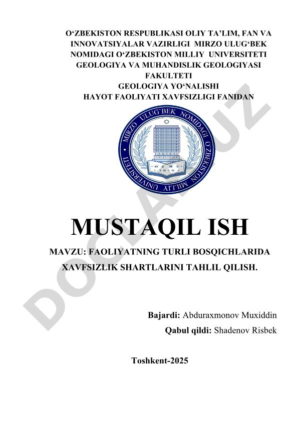 Faoliyatning turli bosqichlarida xavfsizlik shartlarini tahlil qilish