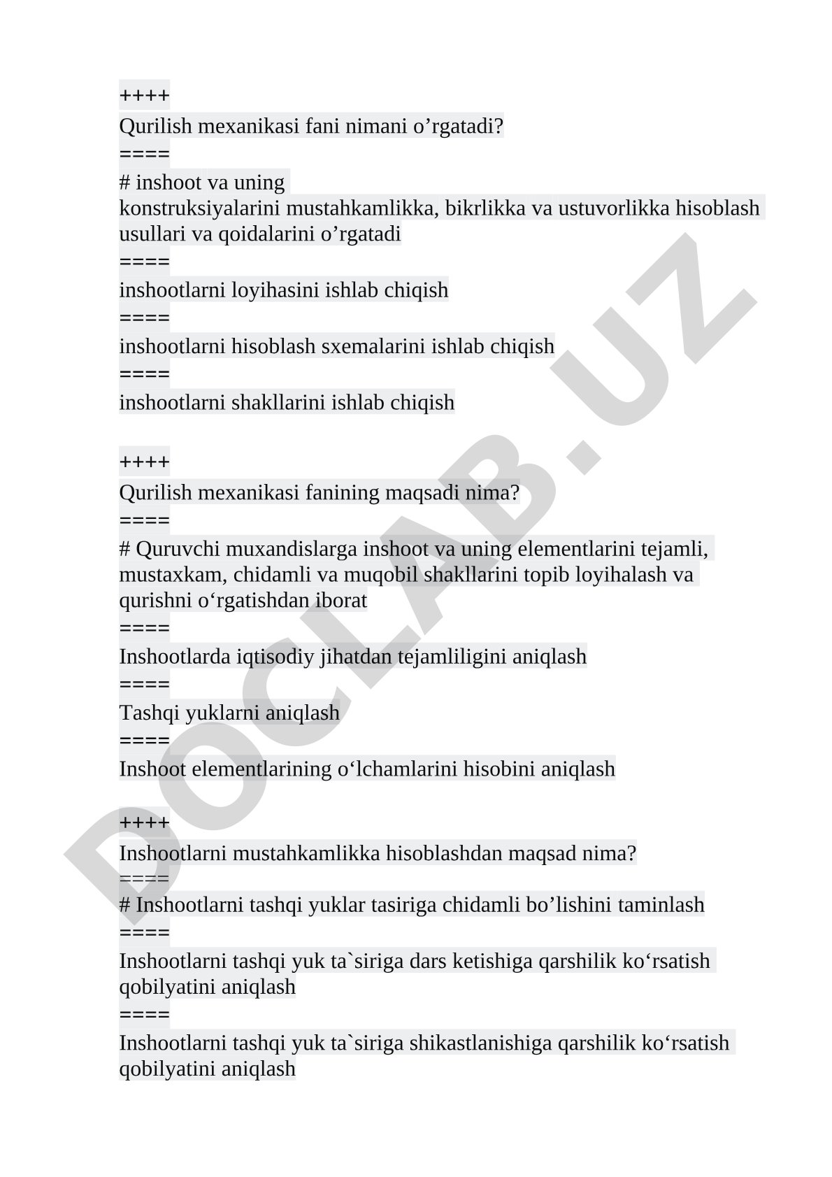 Qurilish mexanikasi fanining mazmuni va maqsadi