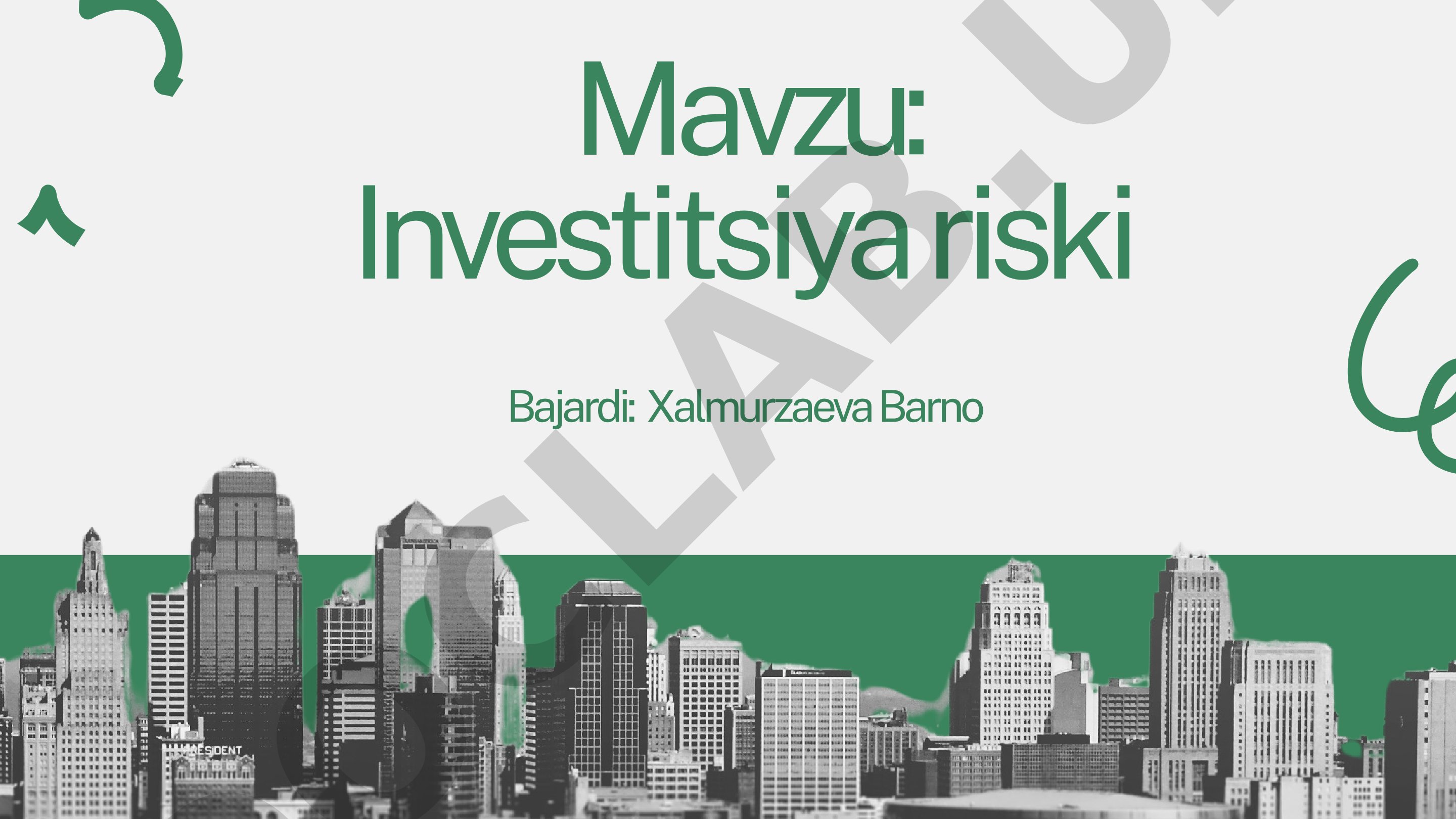 Investitsiya riski tushunchasi, mazmun-mohiyati va boshqarish usullari haqida taqdimot