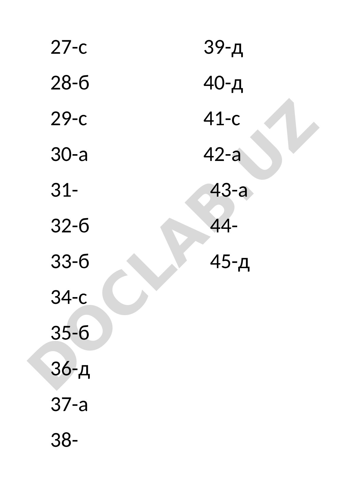 Test javoblari (27-45-savollar)