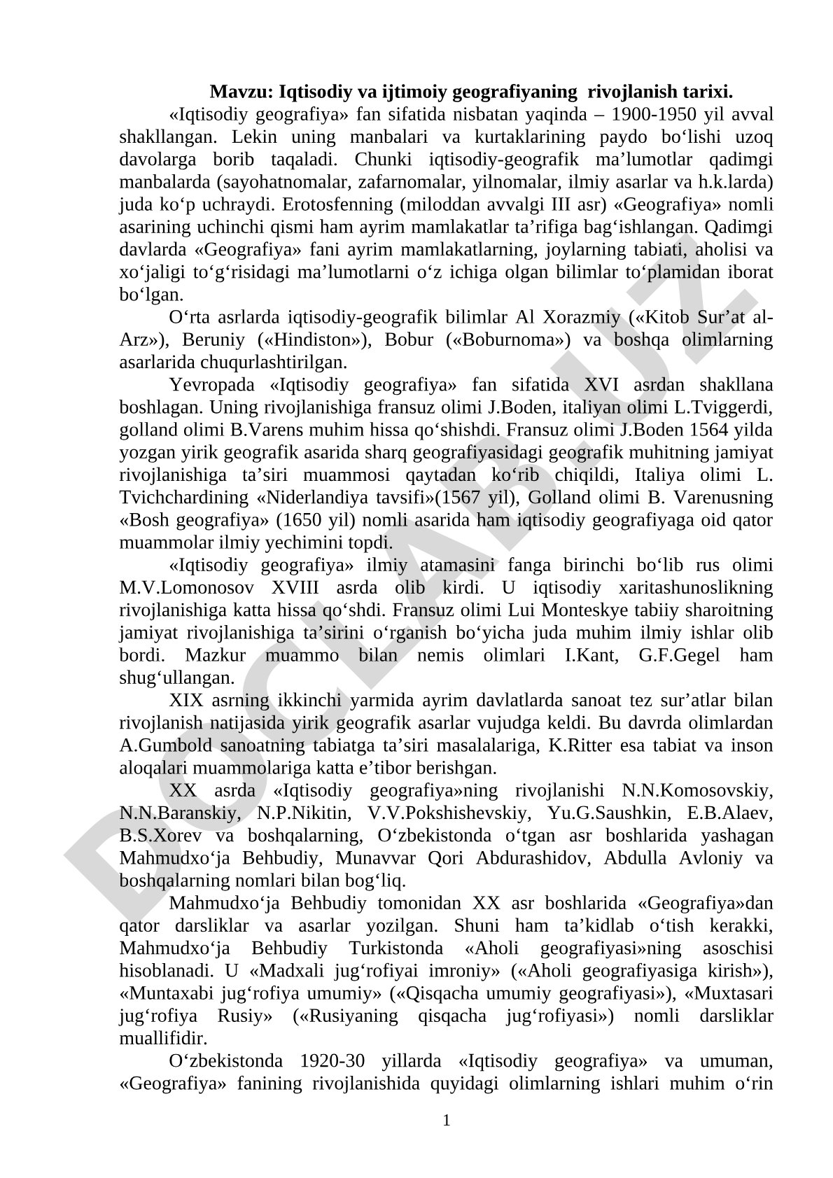 Iqtisodiy va ijtimoiy geografiyaning rivojlanish tarixi