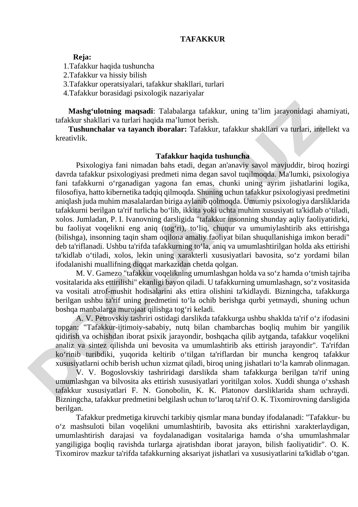 Tafakkur haqida tushuncha, shakllari va turlari
