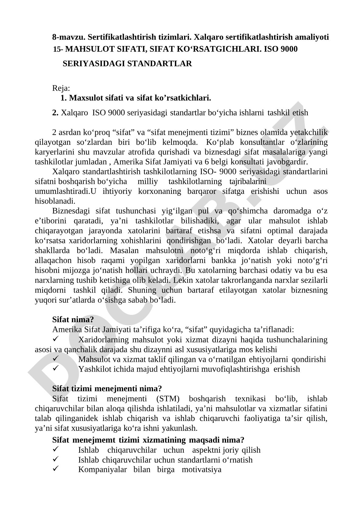 Sertifikatlashtirish tizimlari, xalqaro sertifikatlashtirish amaliyoti va ISO 9000 standartlari
