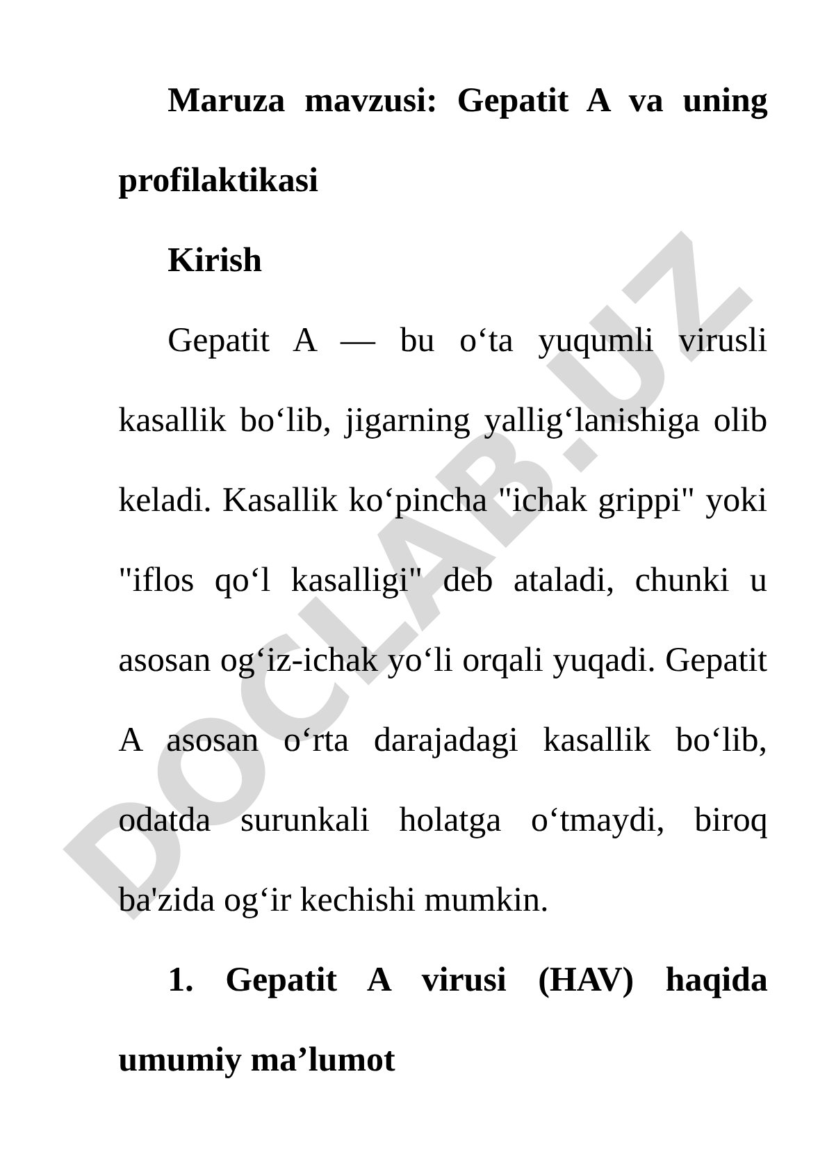 Gepatit A va uning profilaktikasi