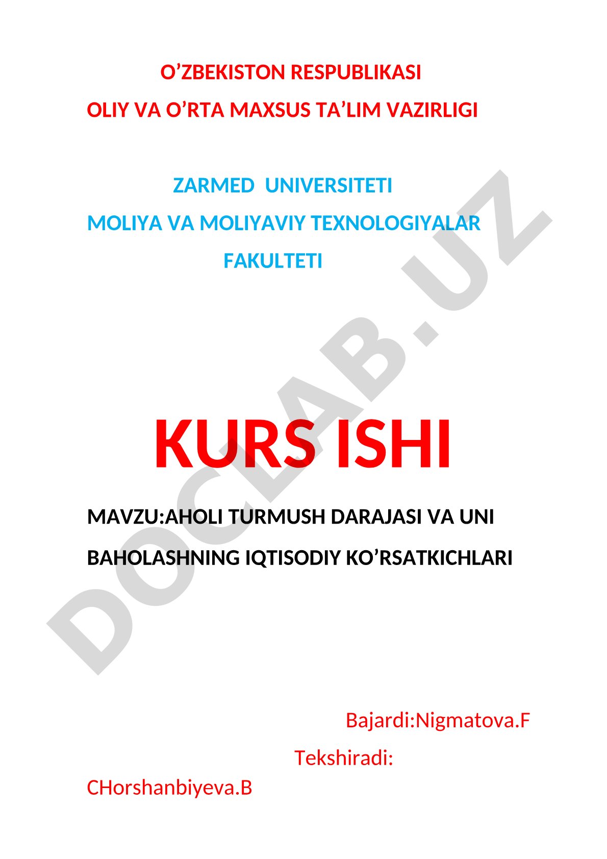 Aholi turmush darajasi va uni baholashning iqtisodiy ko’rsatkichlari