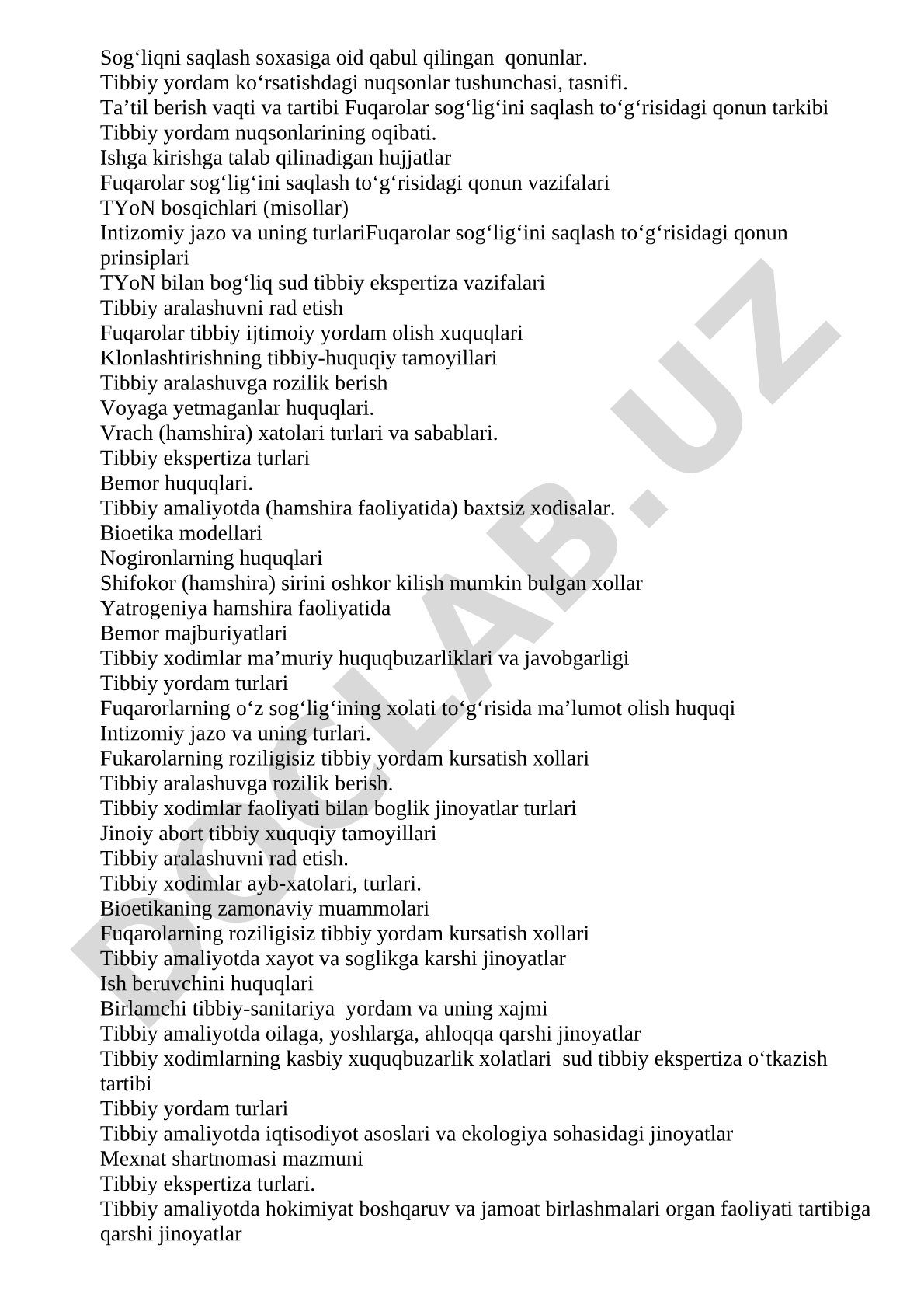 Sog‘liqni saqlash soxasiga oid qabul qilingan qonunlar