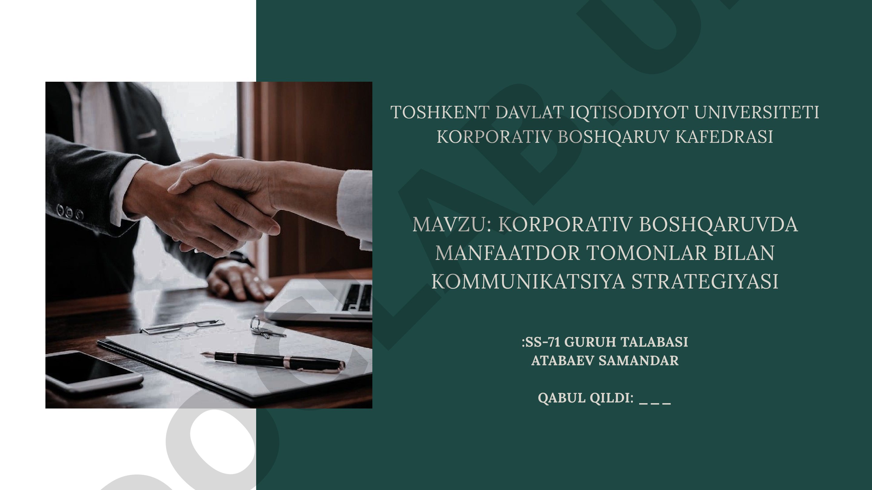 KORPORATIV BOSHQARUVDA MANFAATDOR TOMONLAR BILAN KOMMUNIKATSIYA STRATEGIYASI