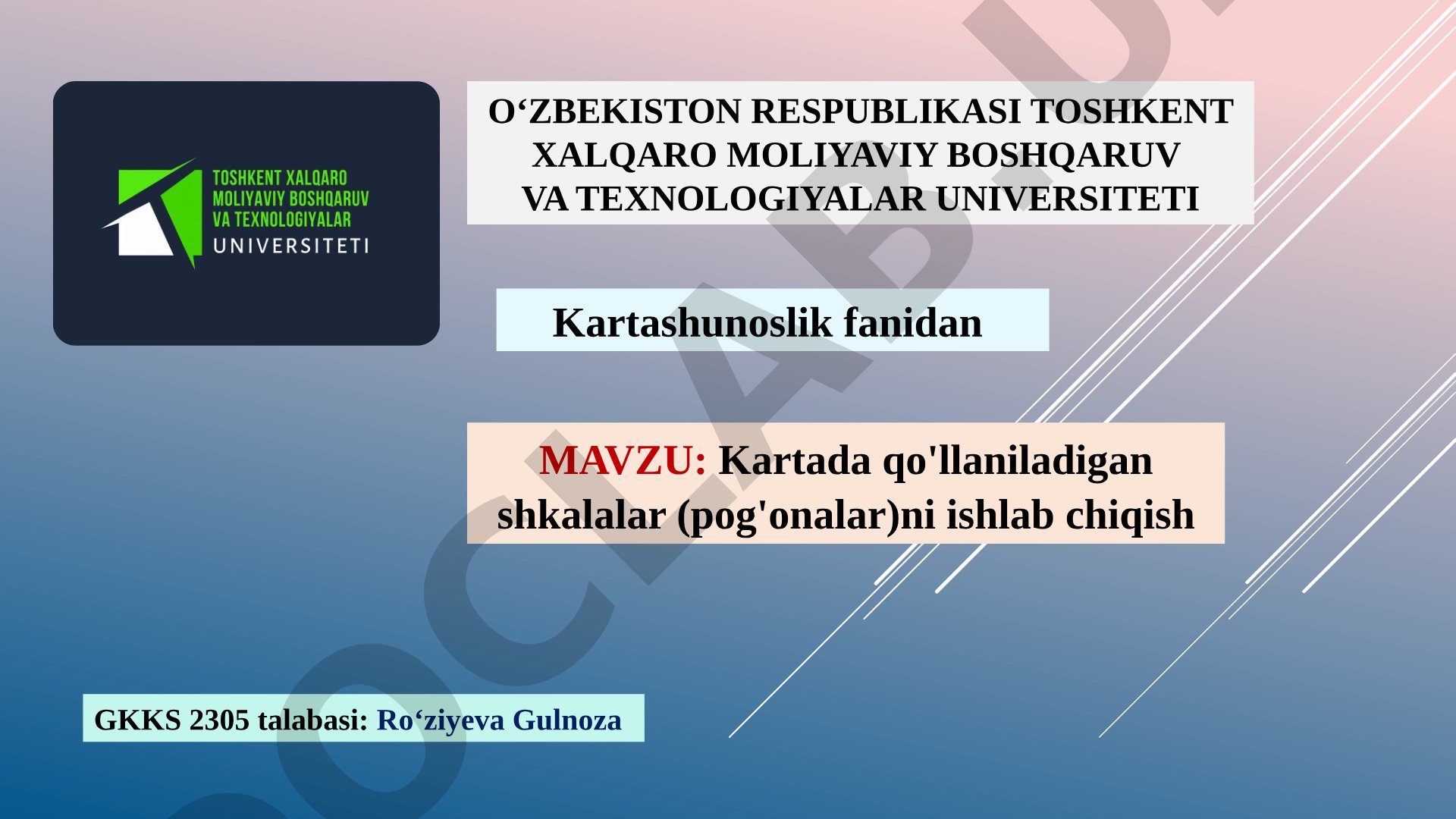 Kartada qo'llaniladigan shkalalar (pog'onalar)ni ishlab chiqish