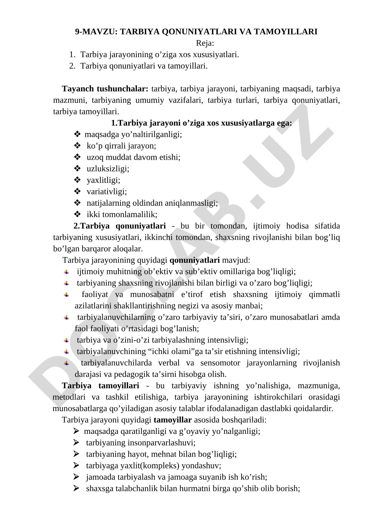 Tarbiya qonuniyatlari va tamoyillari
