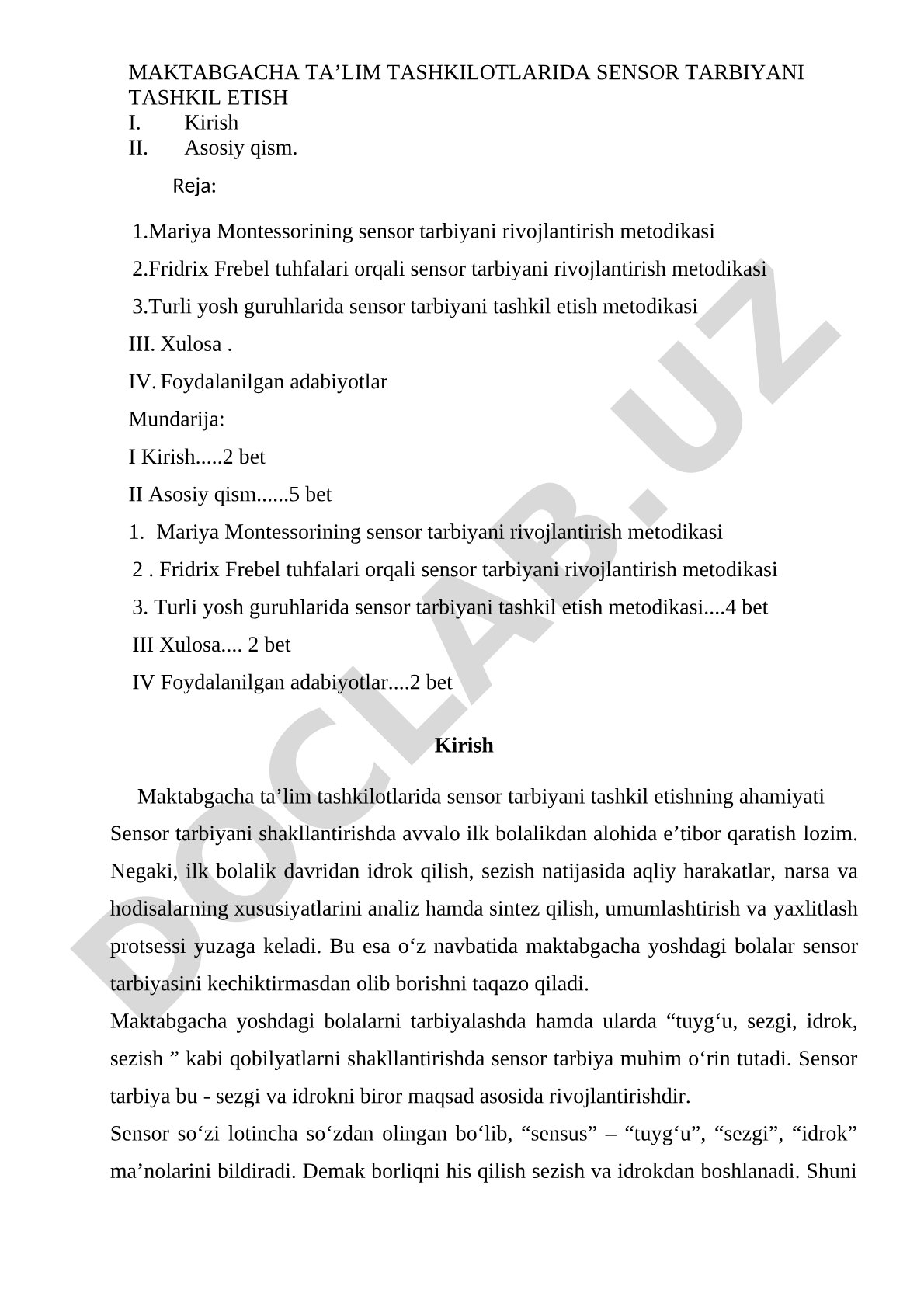 Maktabgacha ta’lim tashkilotlarida sensor tarbiyani tashkil etish