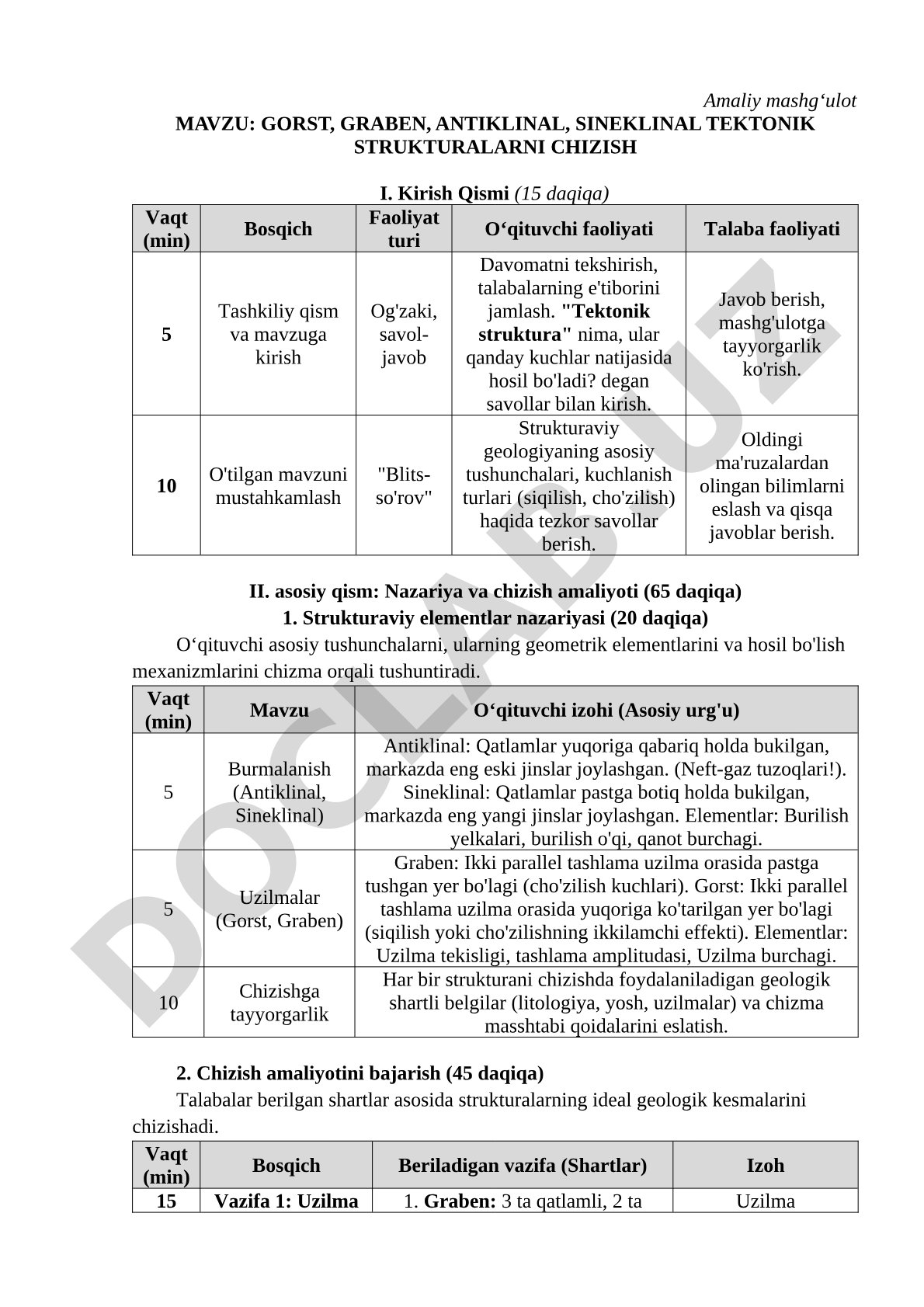 GORST, GRABEN, ANTIKLINAL, SINEKLINAL TEKTONIK STRUKTURALARNI CHIZISH
