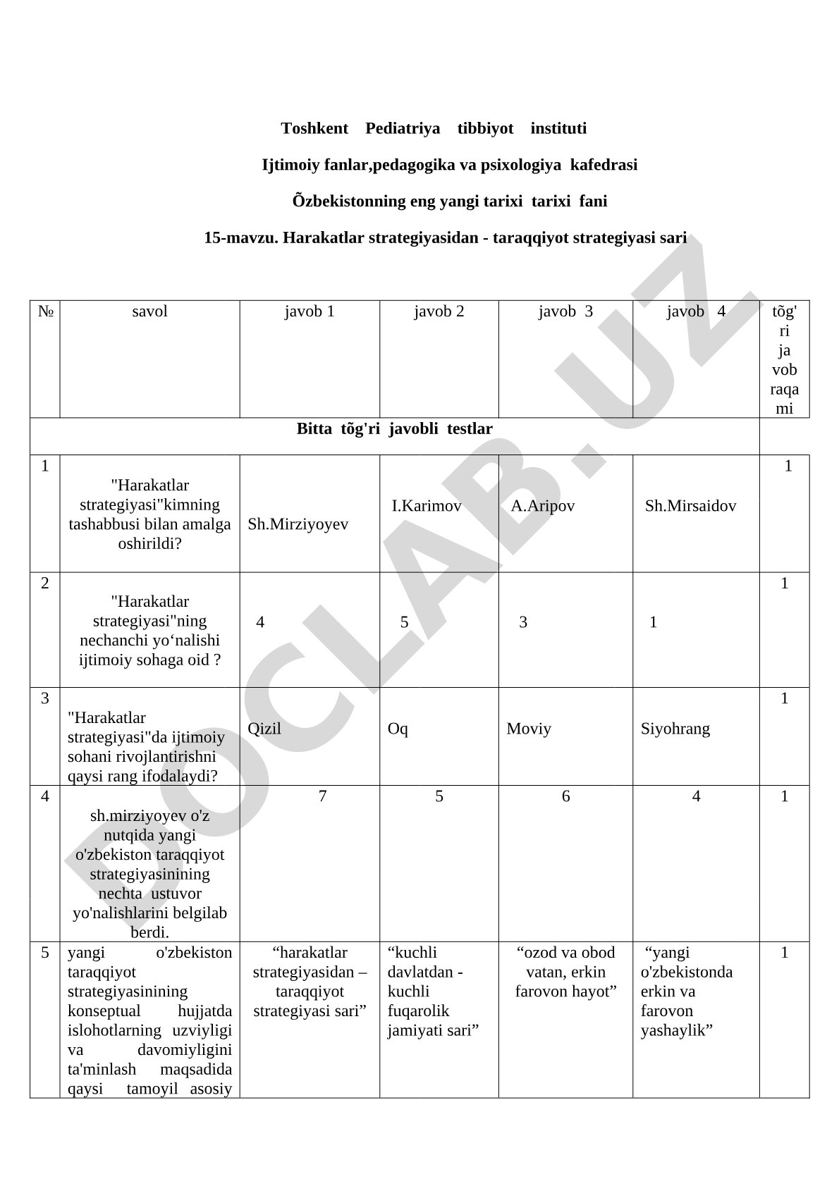 Harakatlar strategiyasidan - taraqqiyot strategiyasi sari