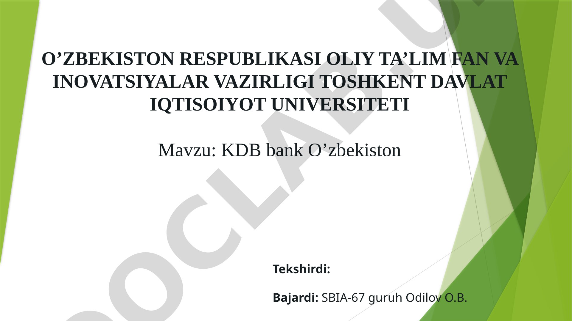 KDB Bank O'zbekiston AJ haqida ma'lumot, tijorat bank passivlari va kapital tahlili