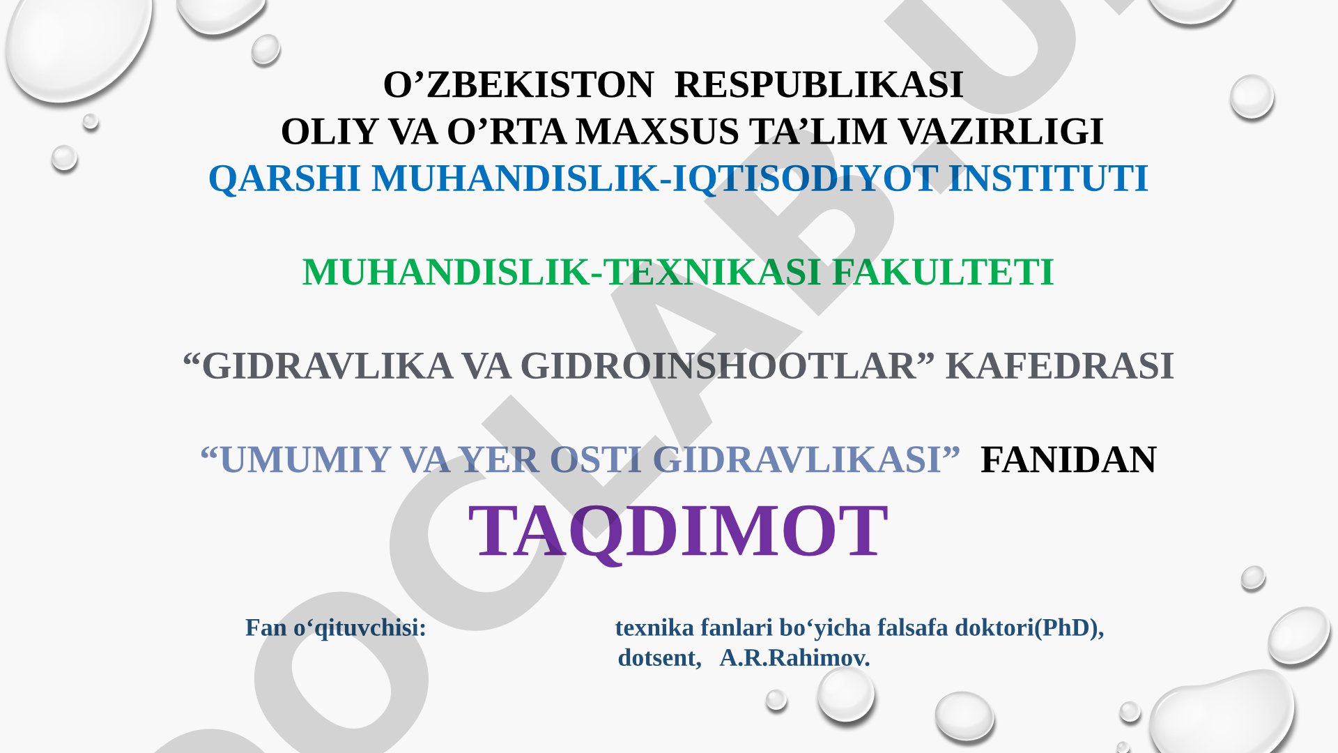 Suyuqlikning tekis harakatidagi oqimning o'rtacha tezligi va sarfi