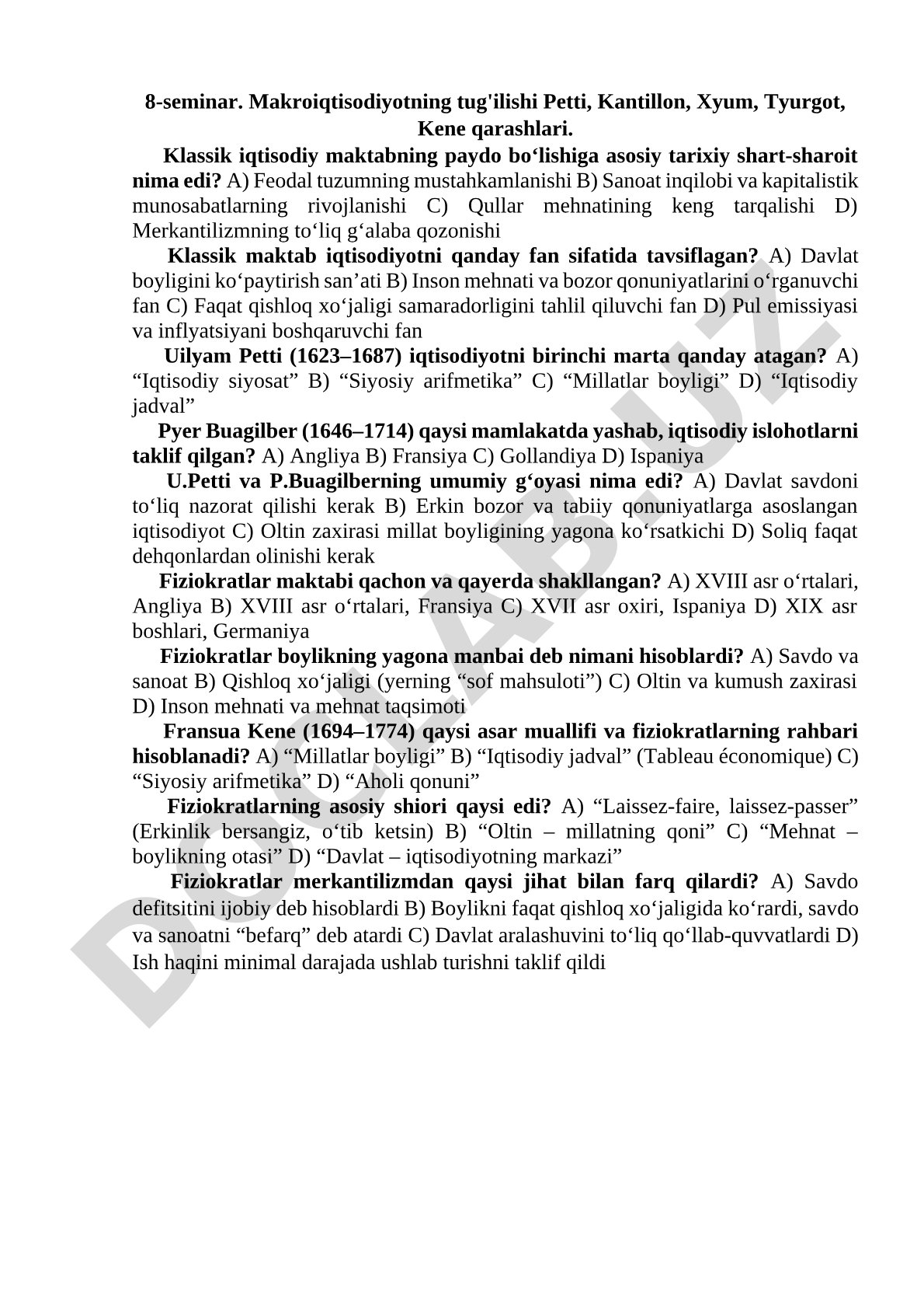 Makroiqtisodiyotning tug'ilishi Petti, Kantillon, Xyum, Tyurgot, Kene qarashlari