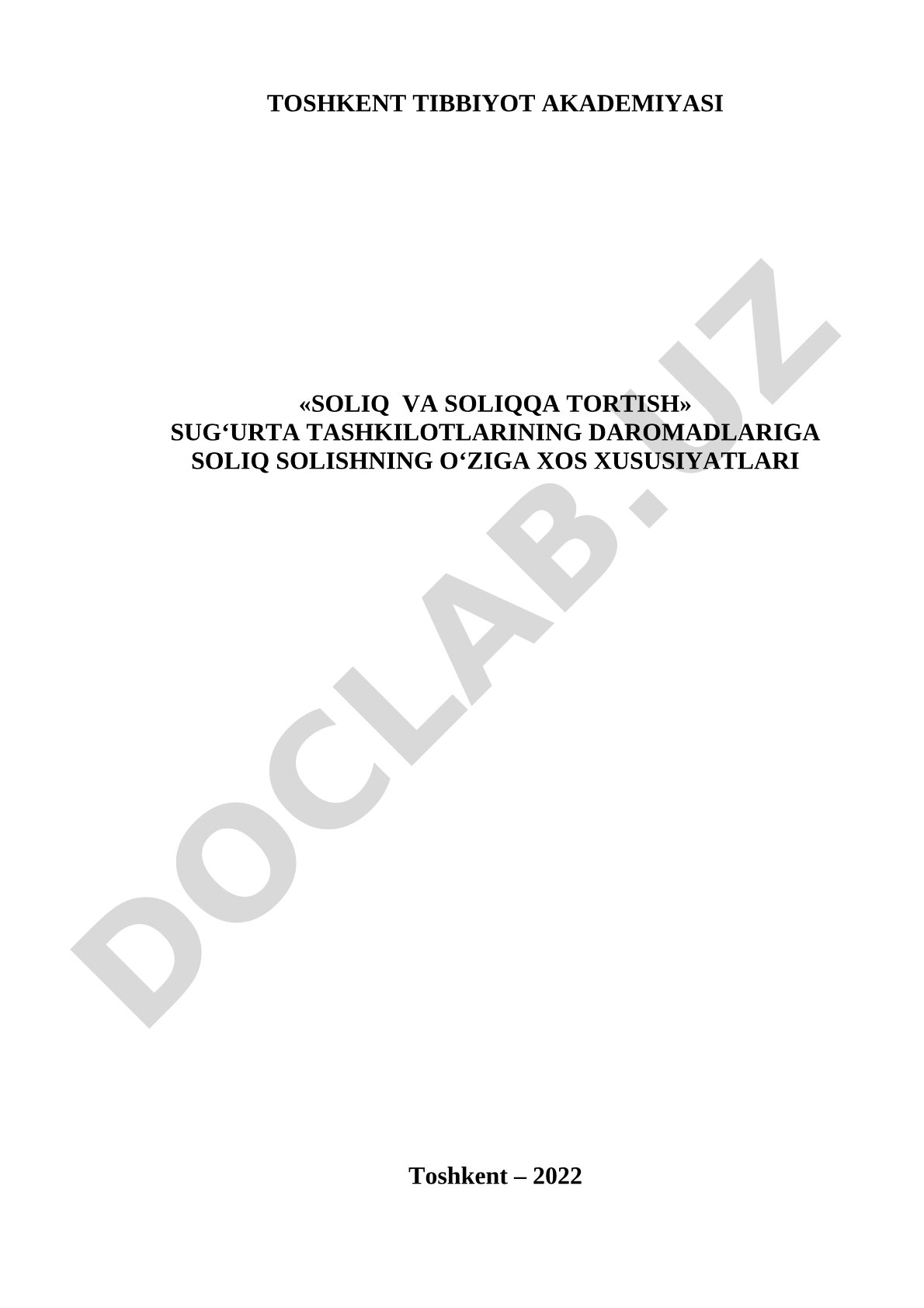 Sug'urta tashkilotlarining daromadlariga soliq solishning o'ziga xos xususiyatlari