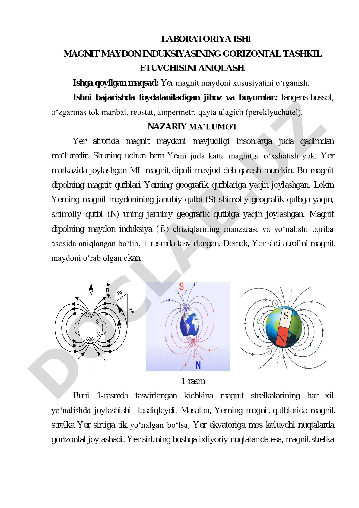 Magnit maydon induksiyasining gorizontal tashkil etuvchisini aniqlash
